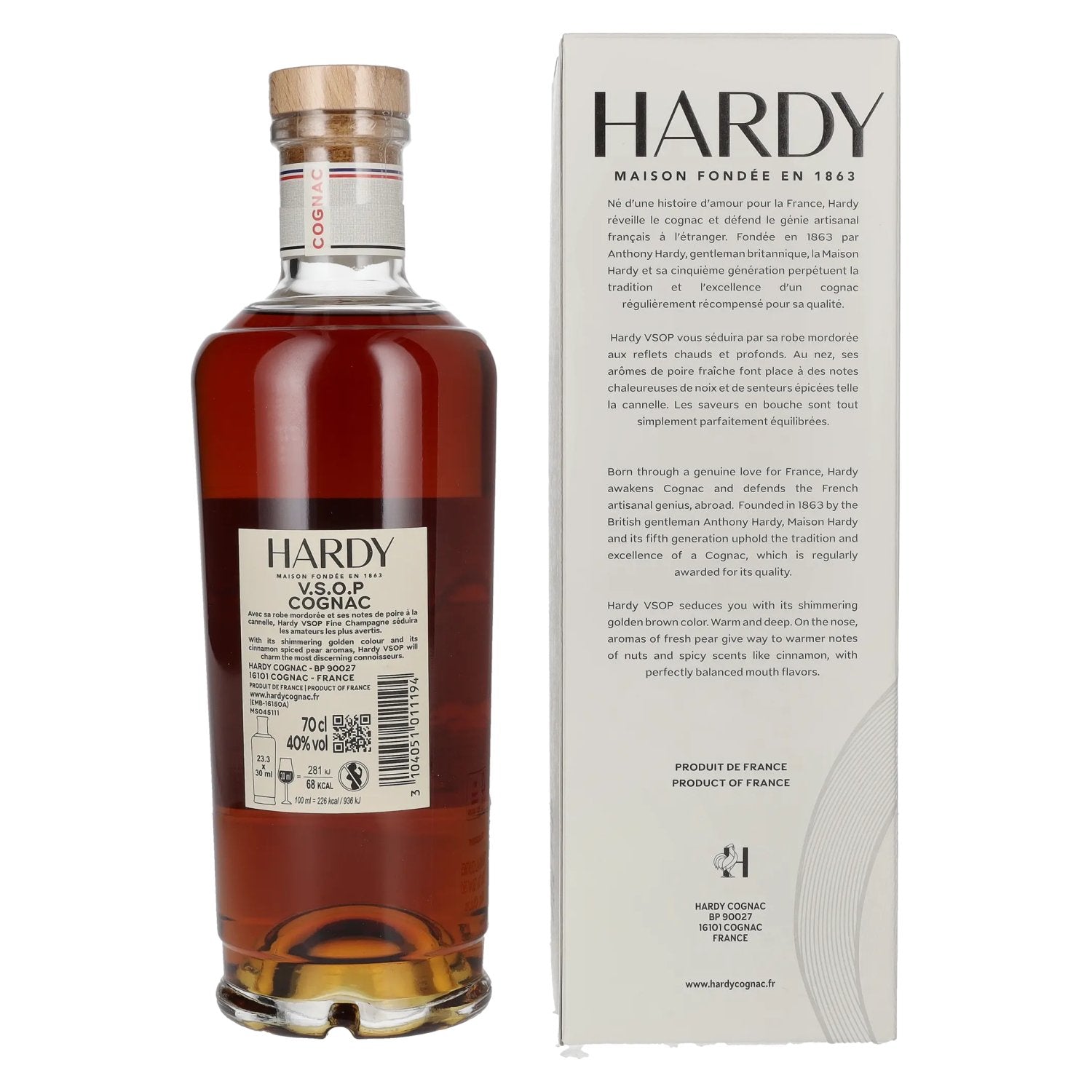 Hardy V.S.O.P Fine Champagne Cognac 40% vol. 0,7l en boîte cadeau
