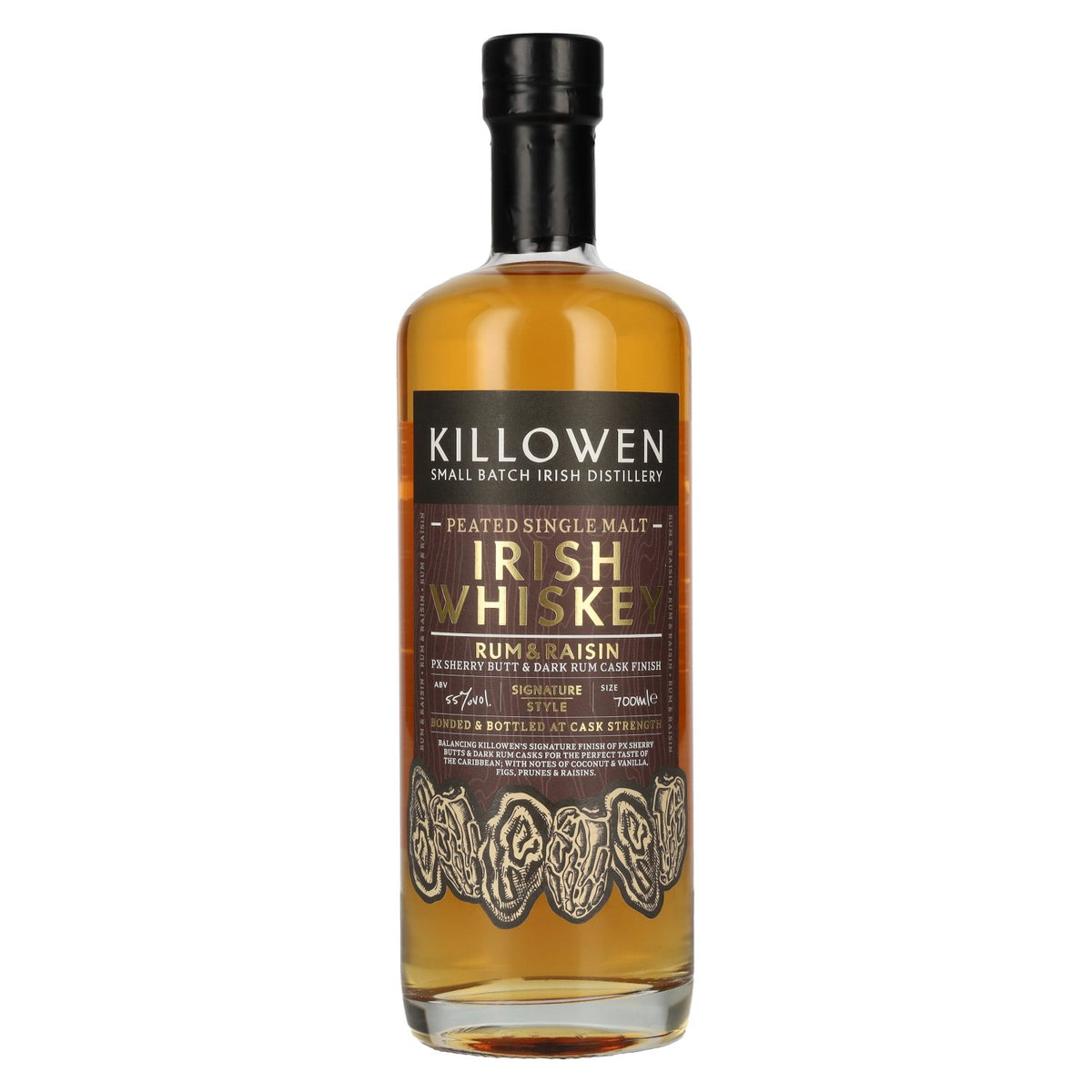 Killowen Rum &amp; Raisin PX Sherry &amp; Dark Rum Signature Cask Finish Irish Whiskey 55% Vol. 0,7l