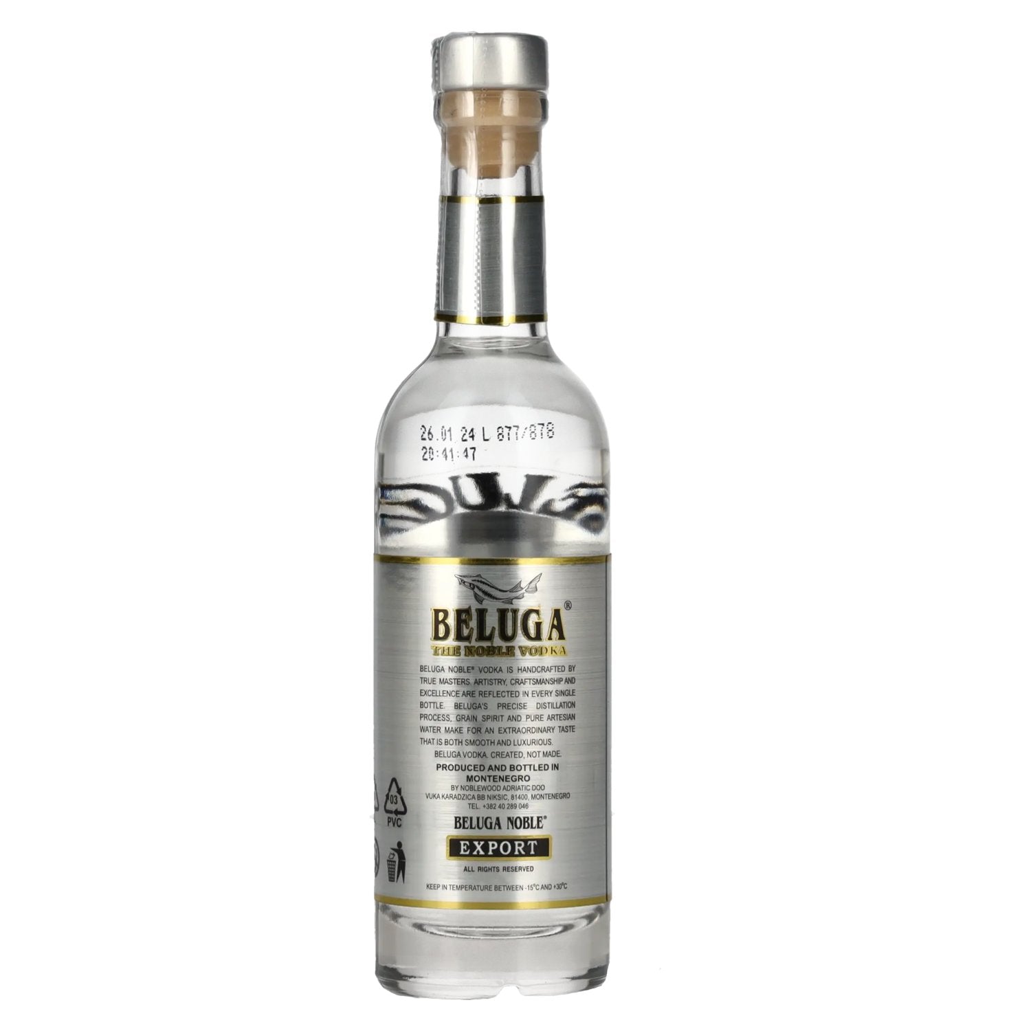 Beluga Noble Vodka EXPORT Montenegro 40% Vol. 0,05l