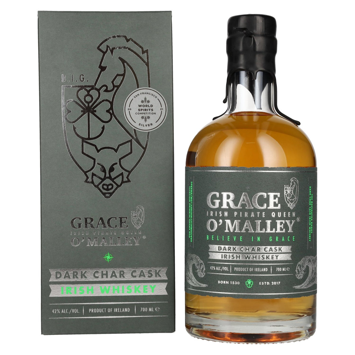 Grace O' Malley Irish Pirate Queen Whiskey Dark Char Cask 42% Vol. 0,7l in gift box