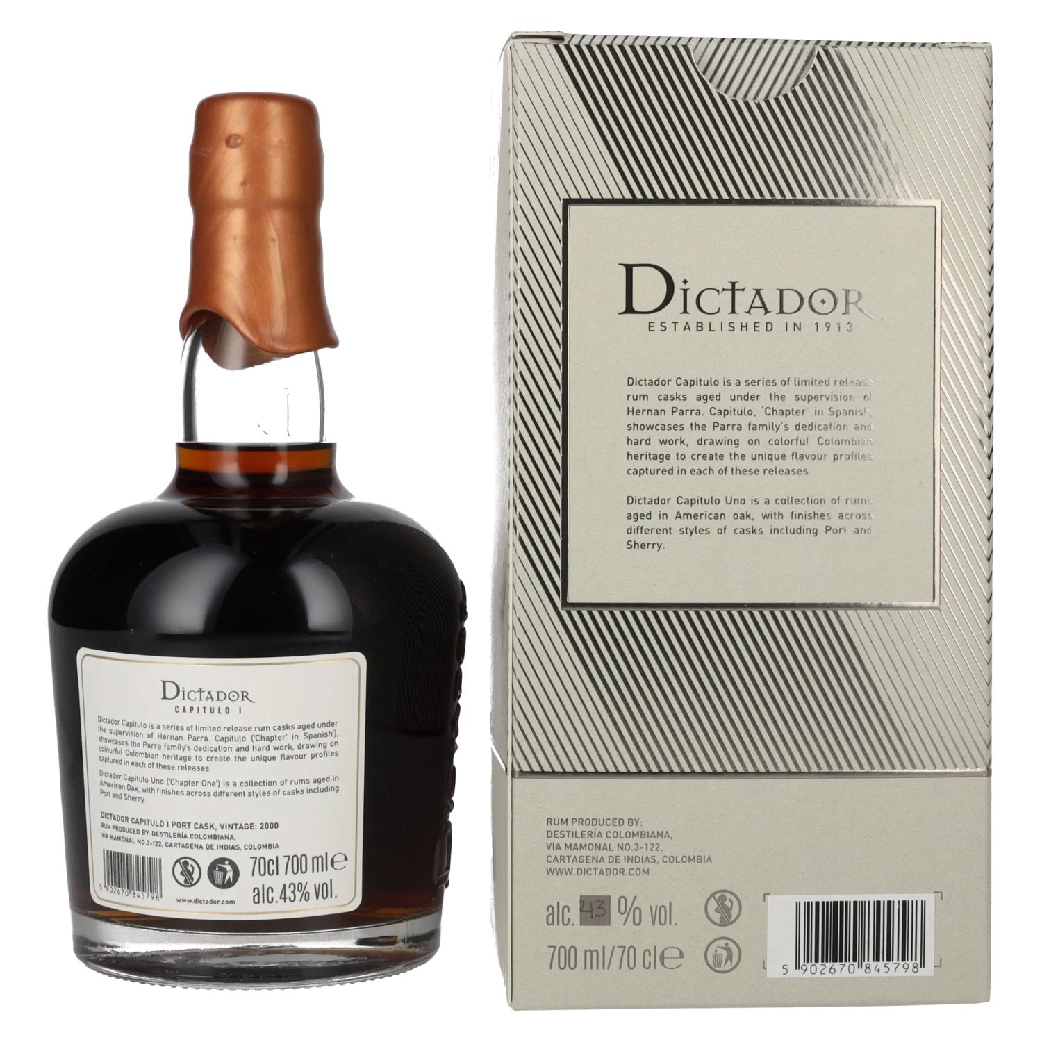 Dictador CAPITULO I 20 Years Old Port Cask Colombian Aged Rum 2000 43% Vol. 0,7l en boîte cadeau