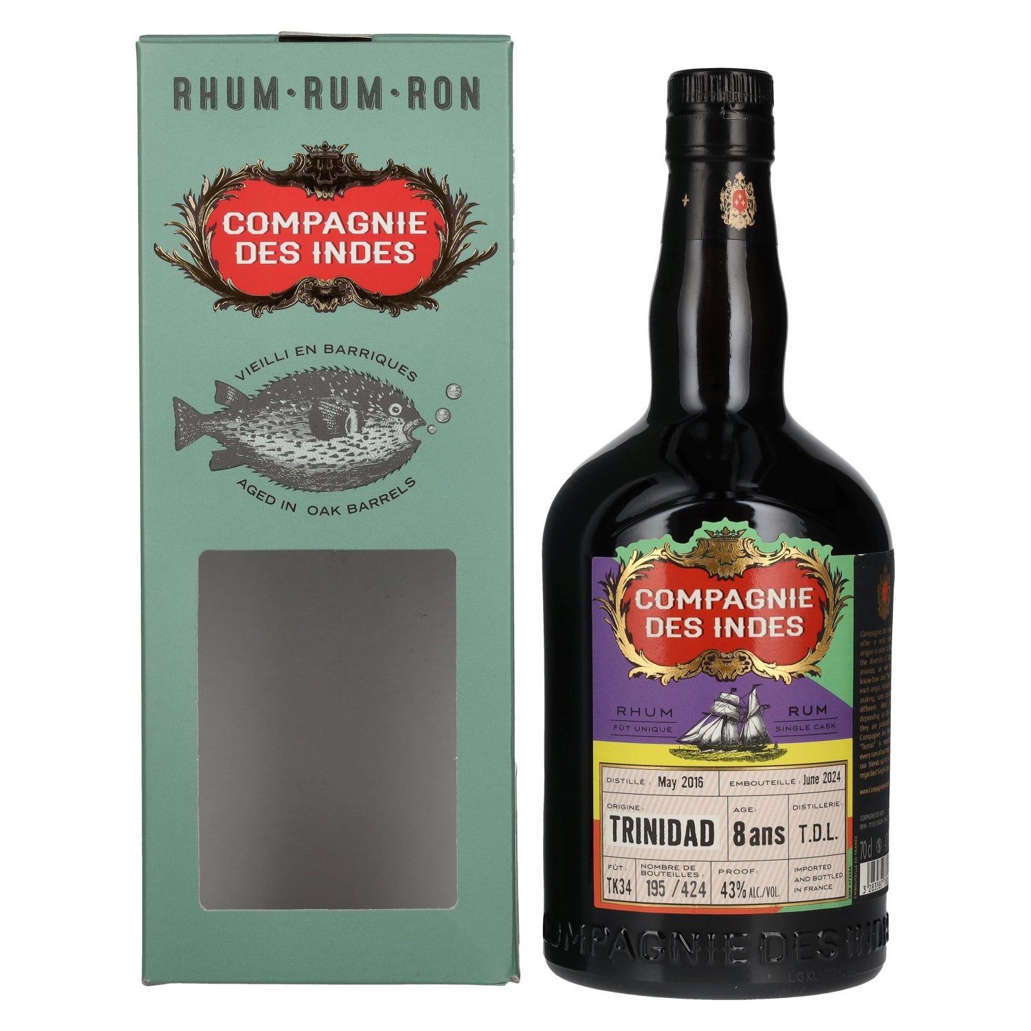 Compagnie des Indes TRINIDAD T.D.L Rum Single Cask Strength 8 Years Old 2016 43% Vol. 0,7l en boîte cadeau