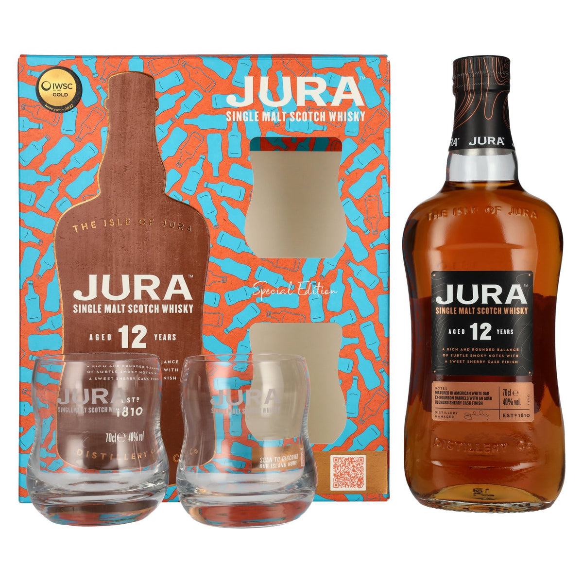 Jura 12 Years Old Single Malt Scotch Whisky 40% Vol. 0,7l in gift box with 2 glasses