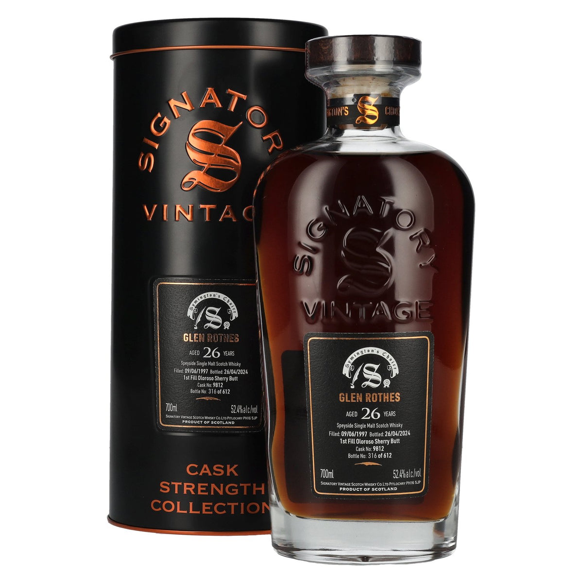 Signatory Vintage GLEN ROTHES 26 Years Old Cask Strength #9812 1997 52,4% Vol. 0,7l en Tinbox