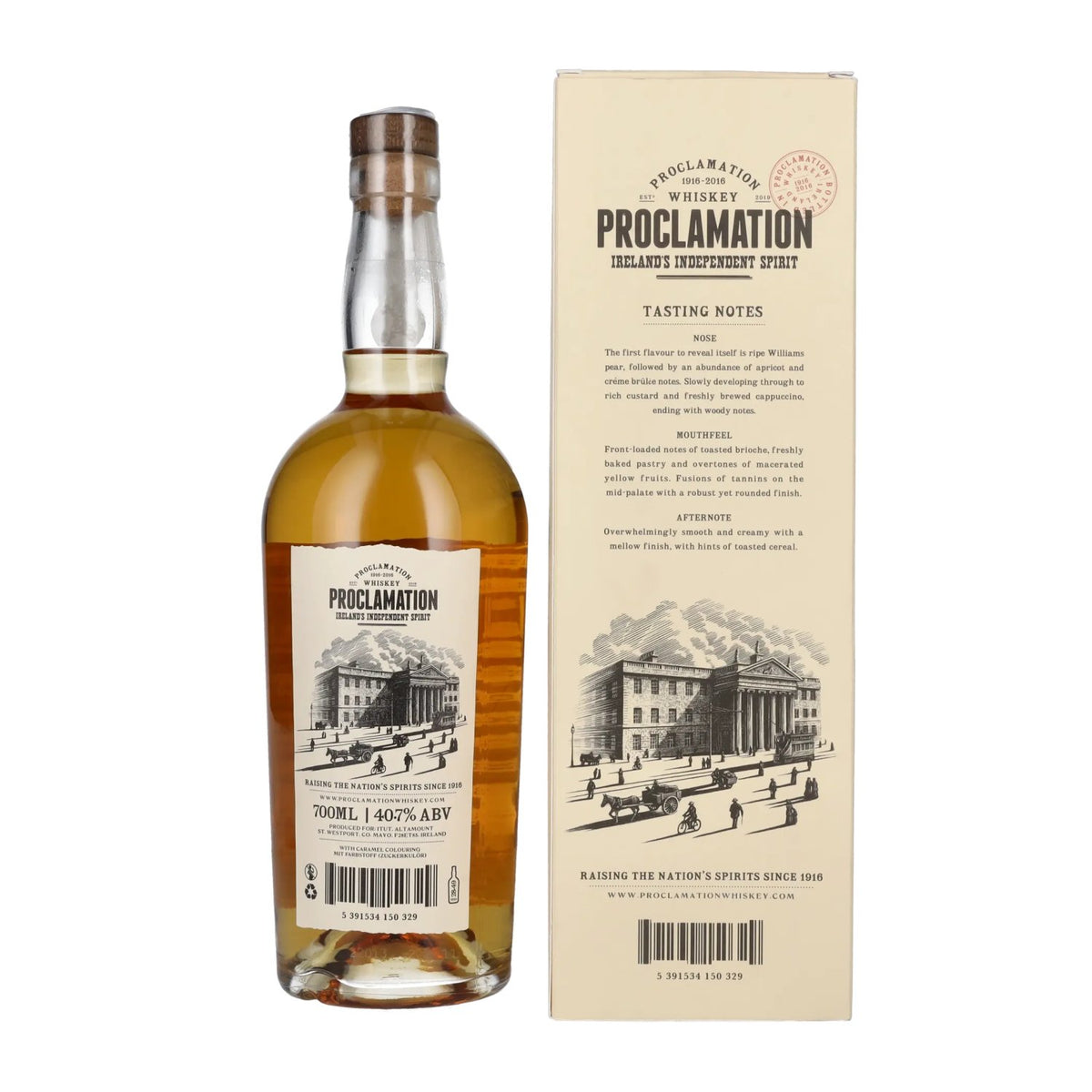 Proclamation Blended Irish Whiskey 40.7% ABV, 0.7 litres, in a gift box with a glass