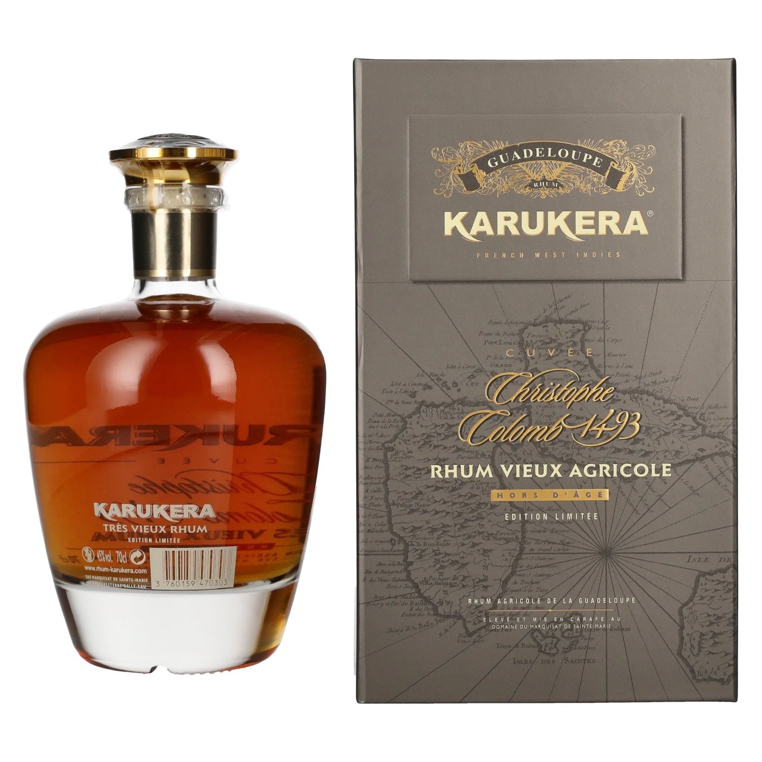 Karukera Cuvée Christophe Colomb 1493 Tres Vieux Rhum Hors d´Age 45% Vol. 0,7l in Geschenkbox