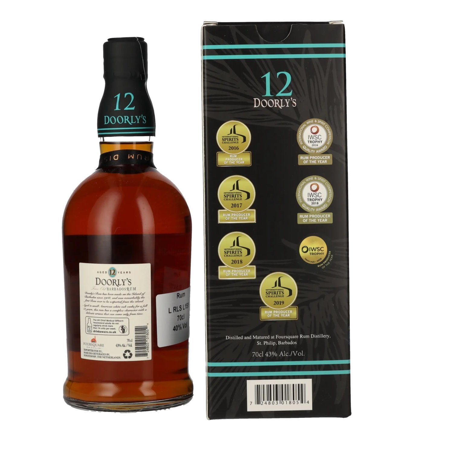 Doorly's 12 Years Old Fine Old Barbados Rum 43% Vol. 0,7l en boîte cadeau