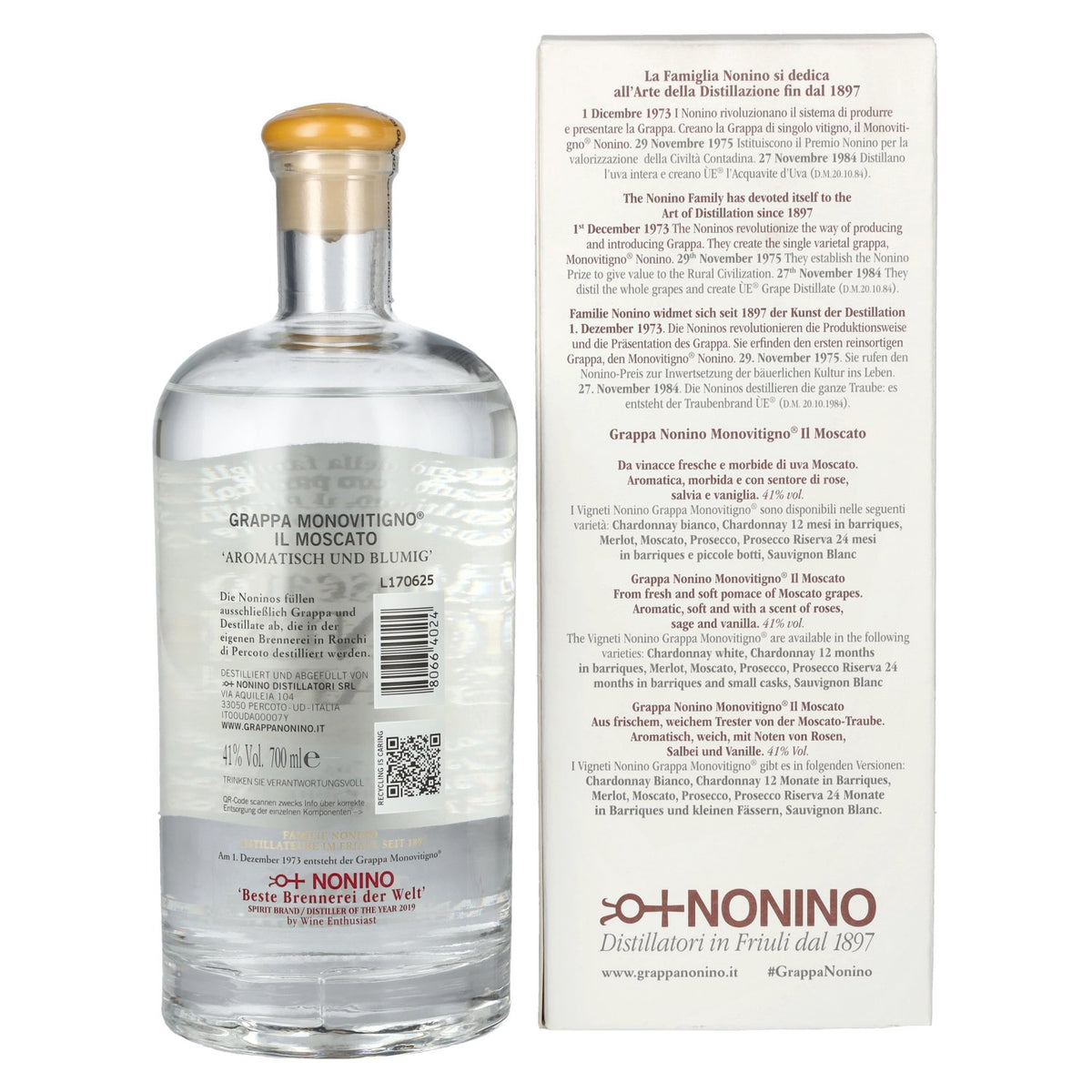 Nonino Grappa Monovitigno il Moscato 41% Vol. 0,7l in Geschenkbox