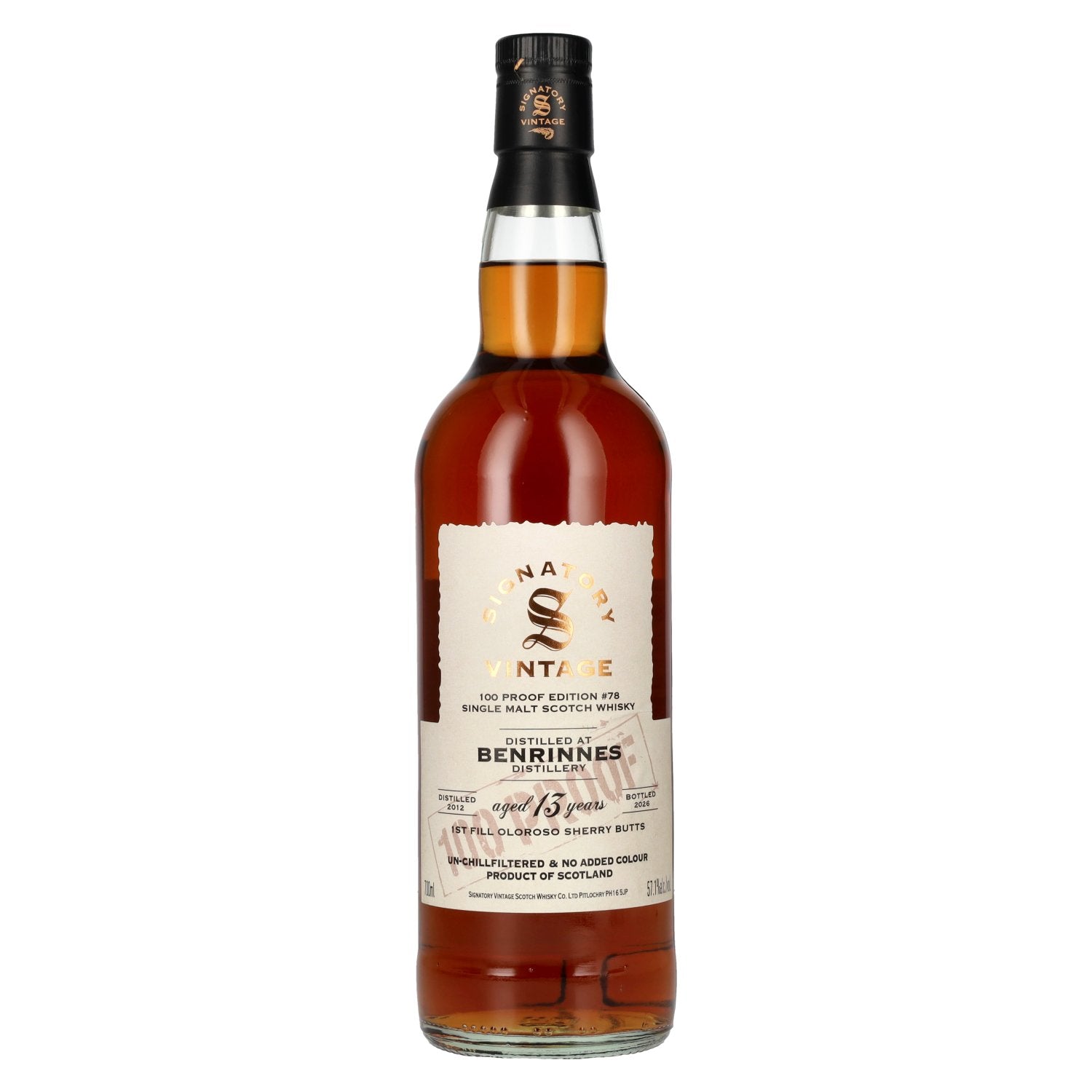 Signatory Vintage 100 Proof Edition BENRINNES 13 Years Old Single Malt #78 2012 57,1% Vol. 0,7l