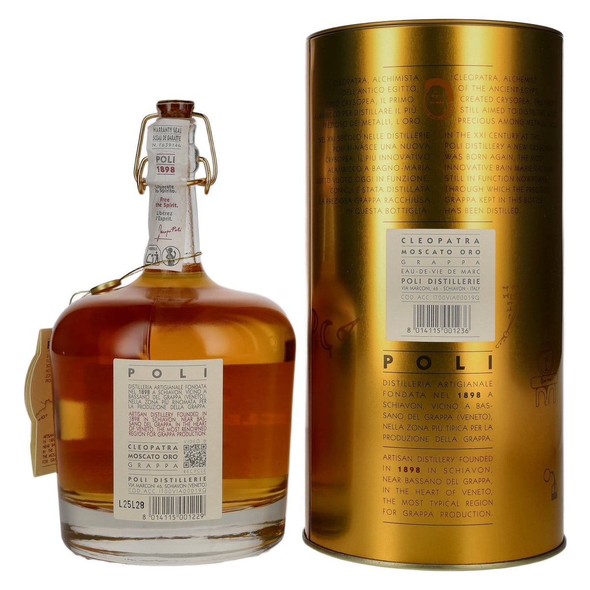 Poli Grappa Cleopatra Moscato Oro 40% Vol. 0,7l en Tinbox