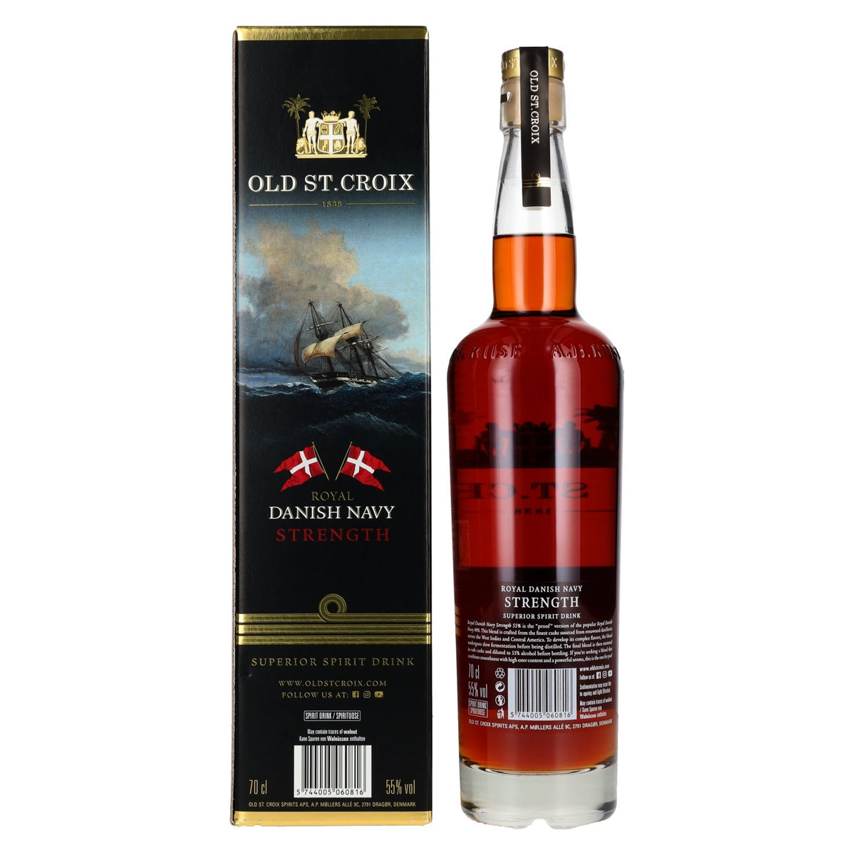 Old St. Croix A.H. Riise Royal DANISH NAVY STRENGTH Superior Spirit Drink 55% vol. 0,7l en boîte cadeau