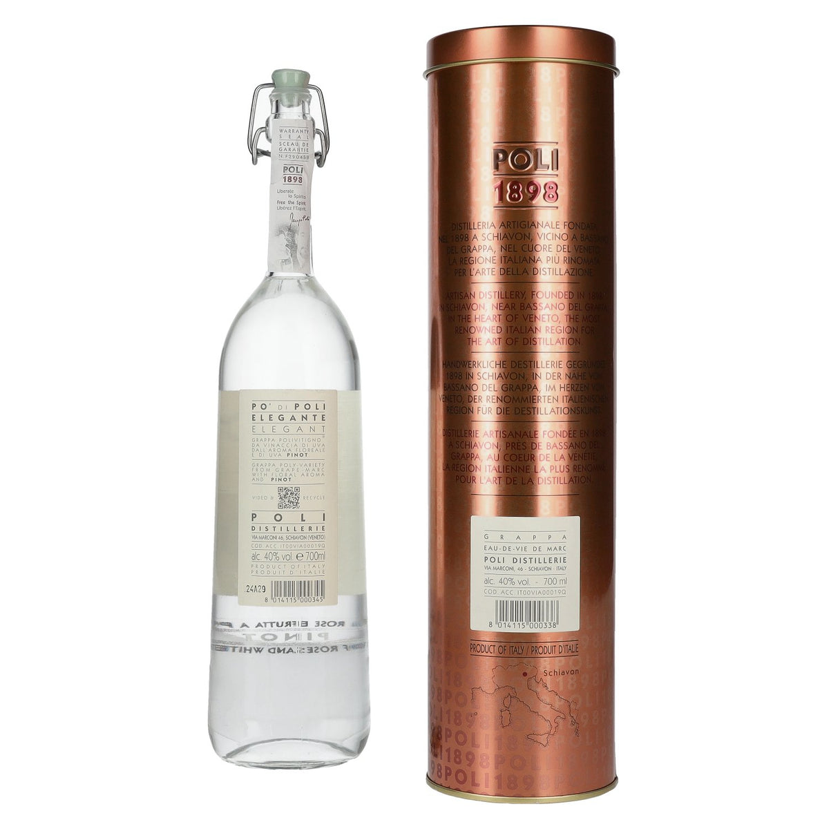 Poli Po' Di Poli Grappa Elegante 40% Vol. 0,7l in Tinbox