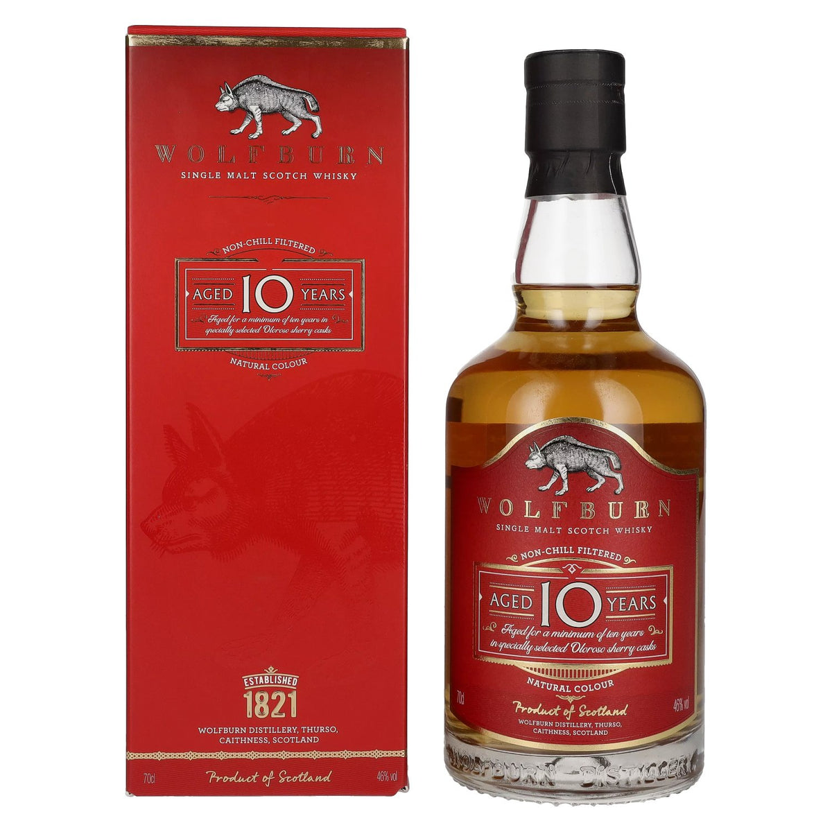 Wolfburn 10-Year-Old Single Malt Scotch Whisky, 46% ABV, 0.7 l, in a gift box