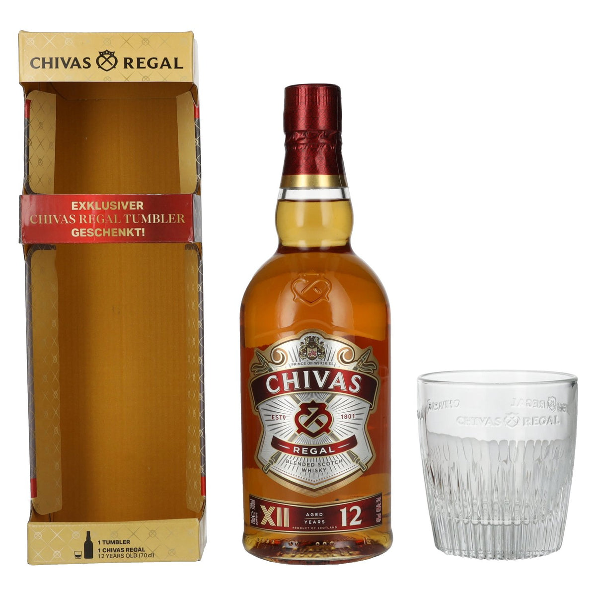 Chivas Regal 12 Years Old Blended Scotch Whisky 40% Vol. 0,7l with tumbler glass