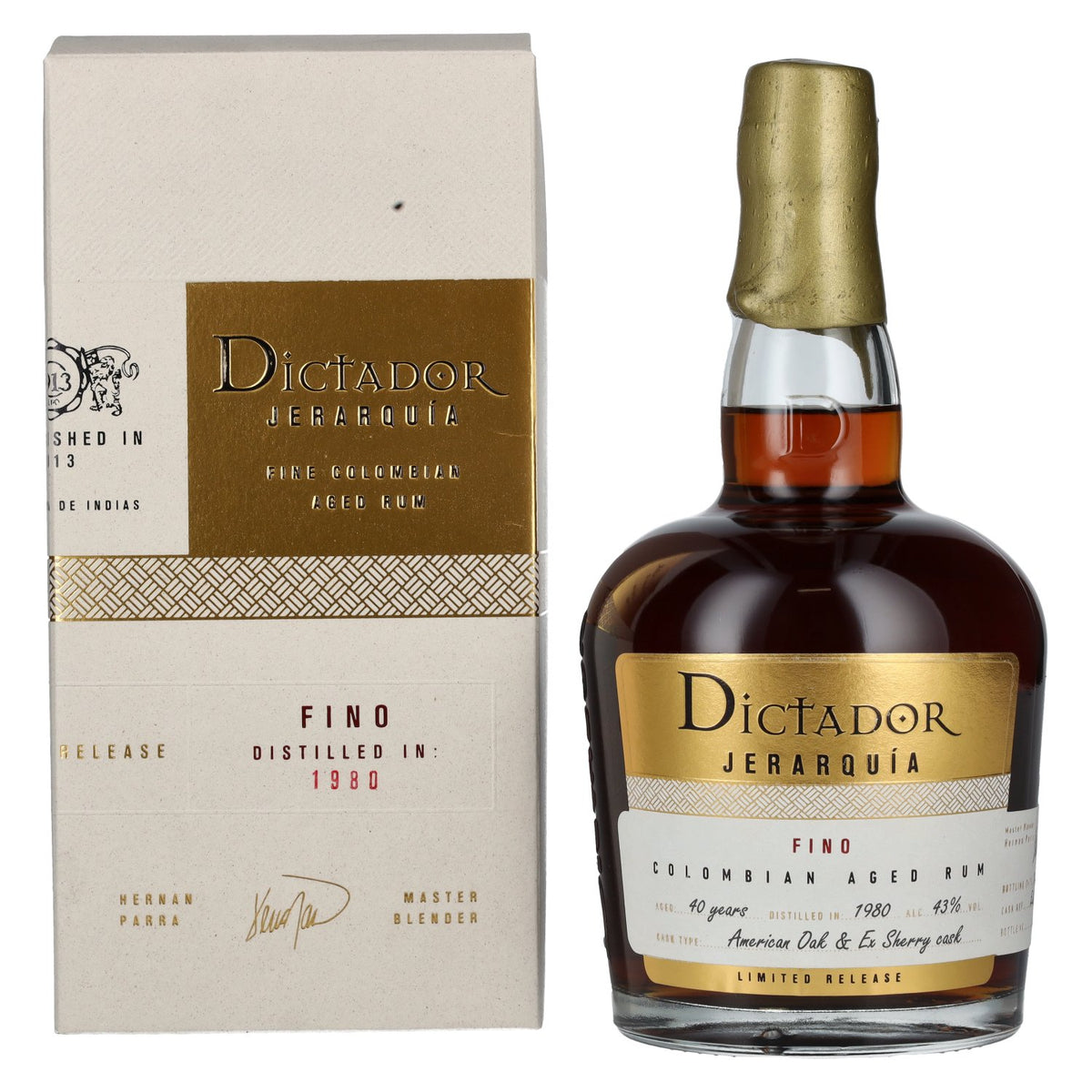 Dictador JERARQUÍA 40 Years Old FINO Rum 1980 43% Vol. 0,7l en boîte cadeau