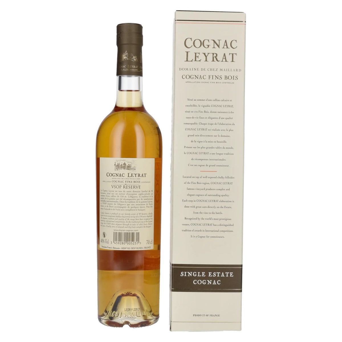 Cognac Leyrat V.S.O.P. Réserve Single Estate Cognac 40% vol. 0.7 l in a gift box
