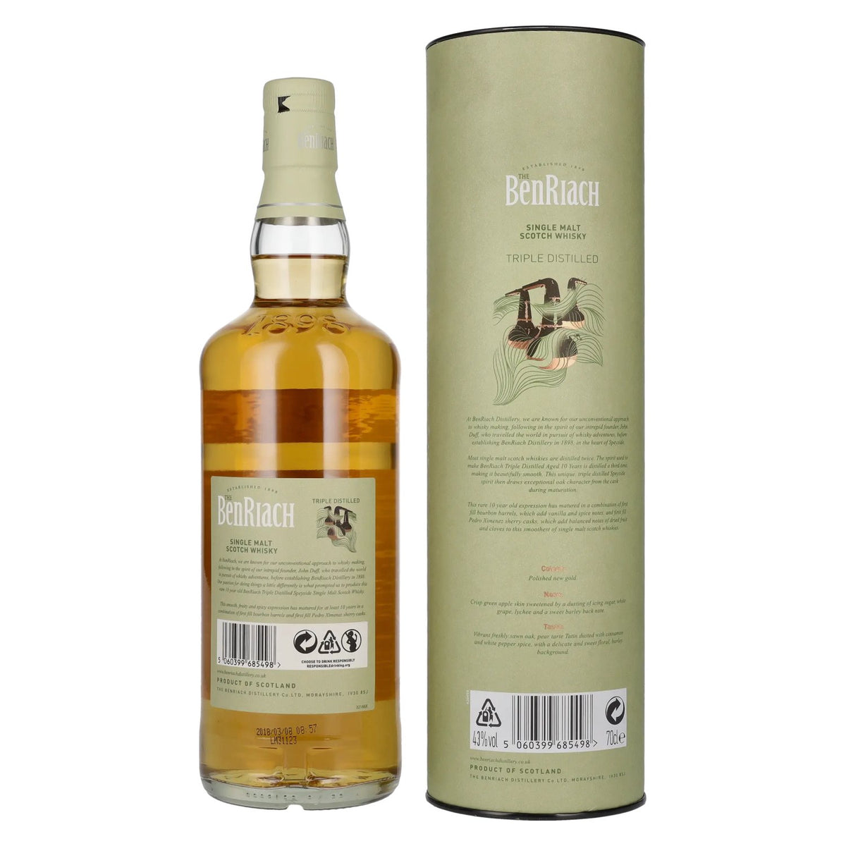 Benriach 10 Years Old Triple Distilled Double Cask Matured 43% vol. 0,7l en boîte cadeau