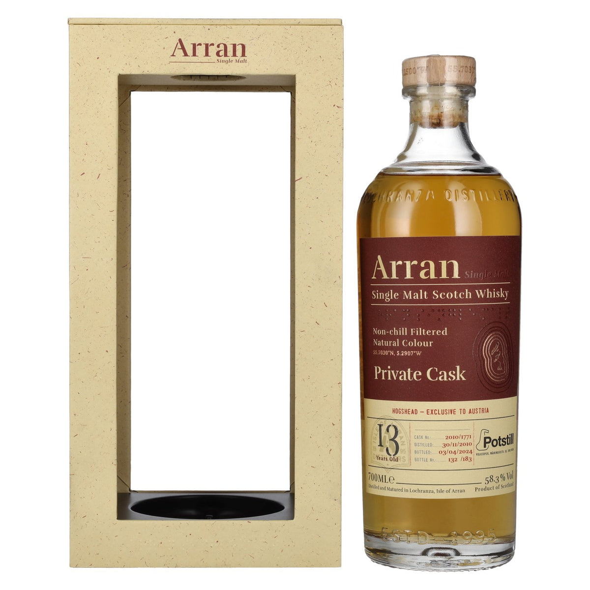 Arran 13 Years Old POTSTILL PRIVATE CASK Single Malt Scotch Whisky 58,3% Vol. 0,7l in gift box