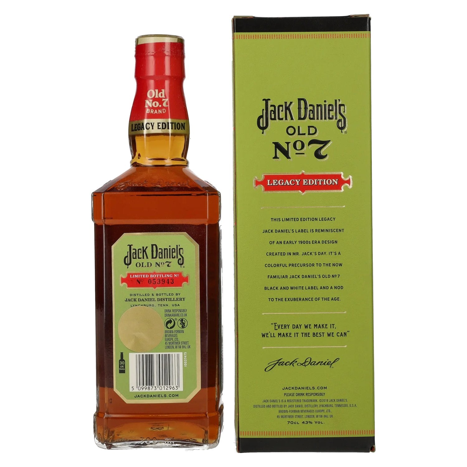 Jack Daniel's Sour Mash Tennessee Whiskey LEGACY EDITION No. 1 - GREEN DESIGN 43% vol. 0,7l en boîte cadeau