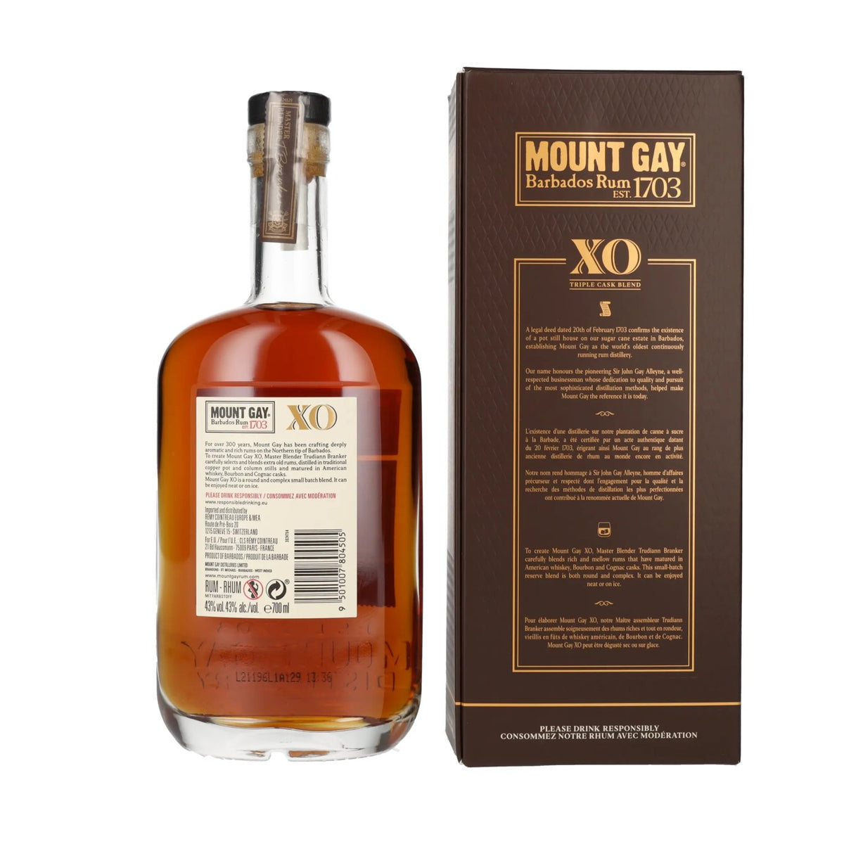 Mount Gay 1703 XO Triple Cask Blend 43% Vol. 0,7l in gift box