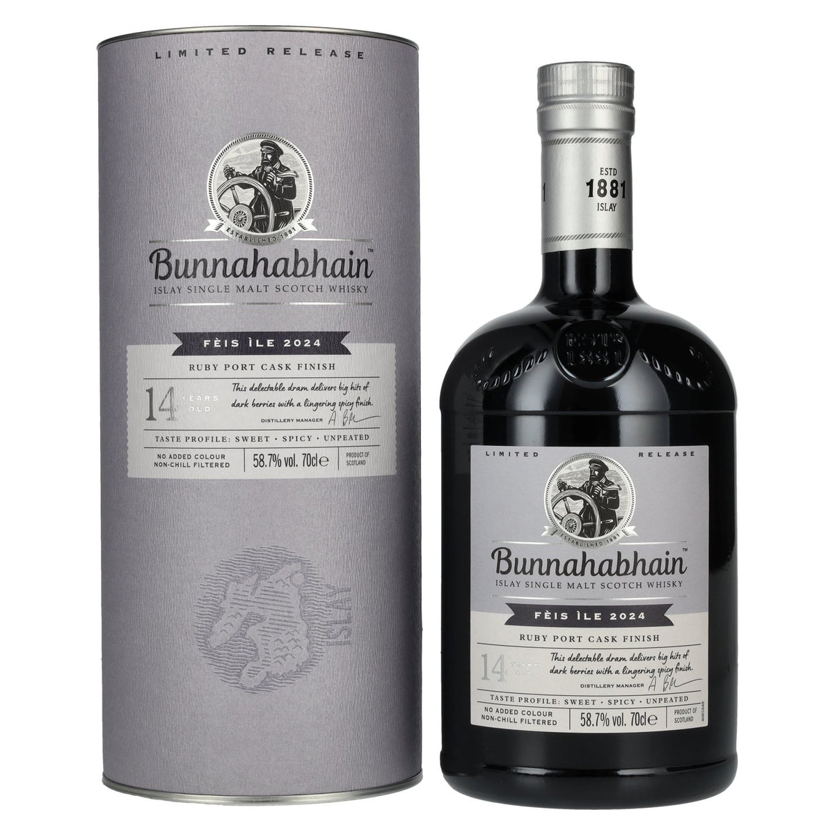 Bunnahabhain 14 Years Old RUBY PORT CASK Matured Limited Release Fèis Ìle 2024 58,7% Vol. 0,7l in gift box