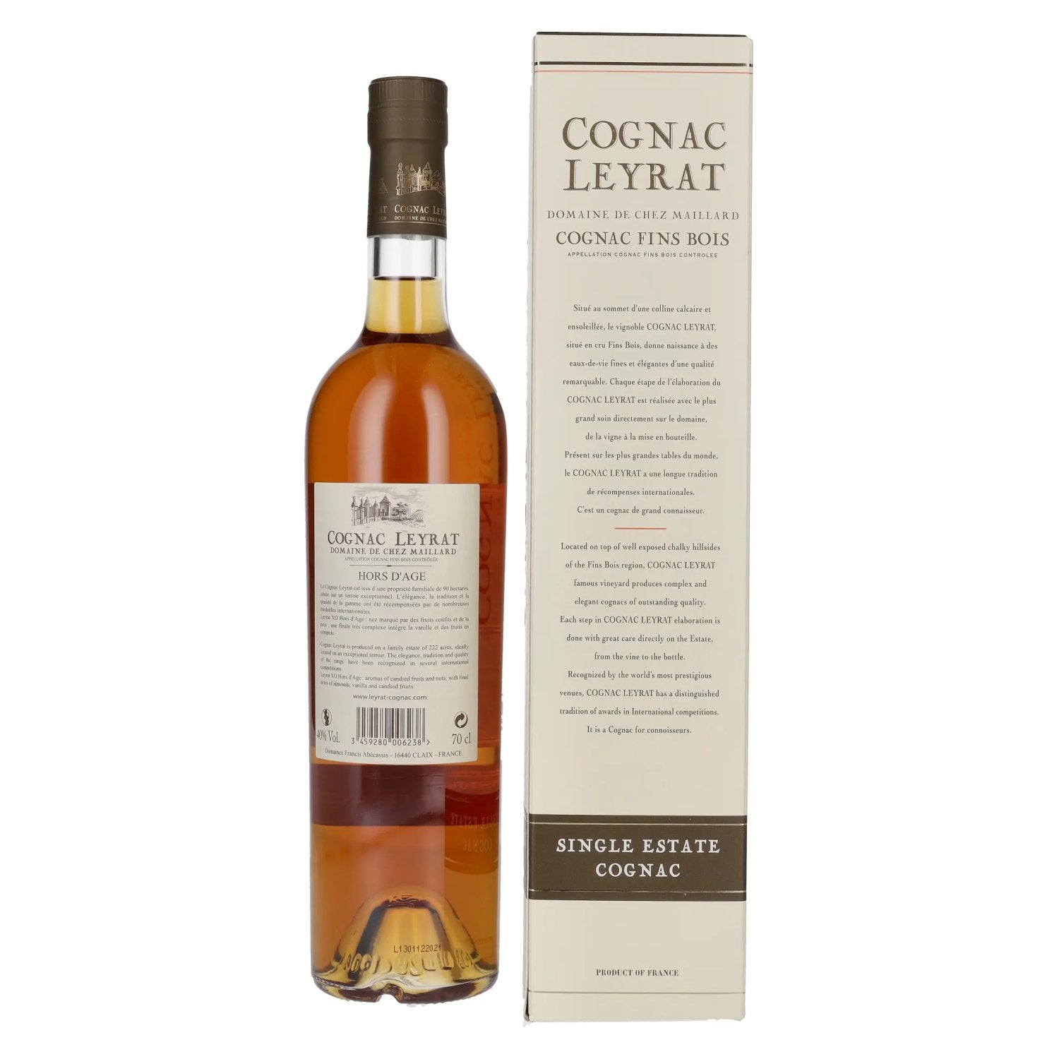 Cognac Leyrat X.O. Hors D'Âge Single Estate Cognac 40% vol. 0.7 l in a gift box