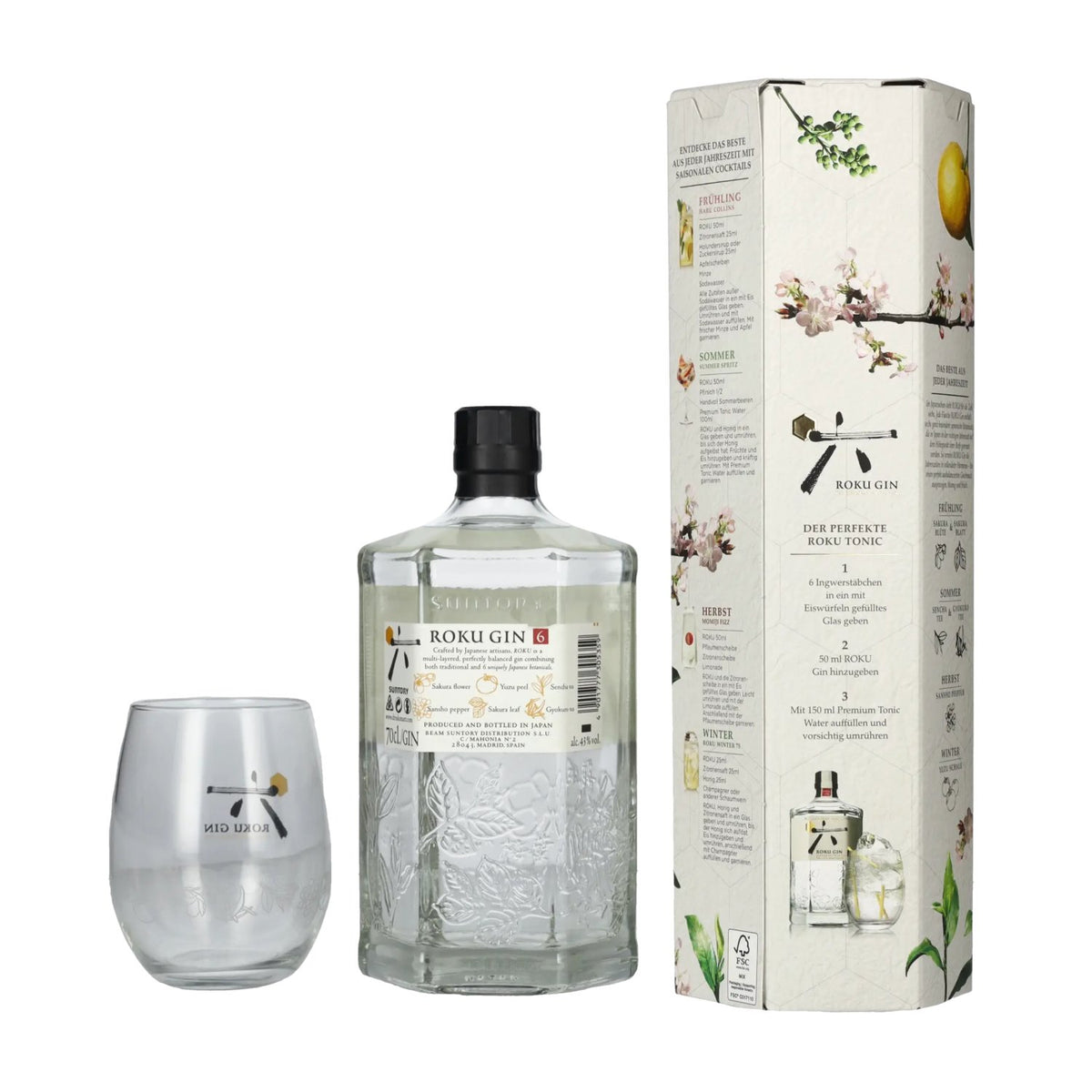 Roku Gin The Japanese Craft Gin 43% Vol. 0,7l in Geschenkbox mit Glas