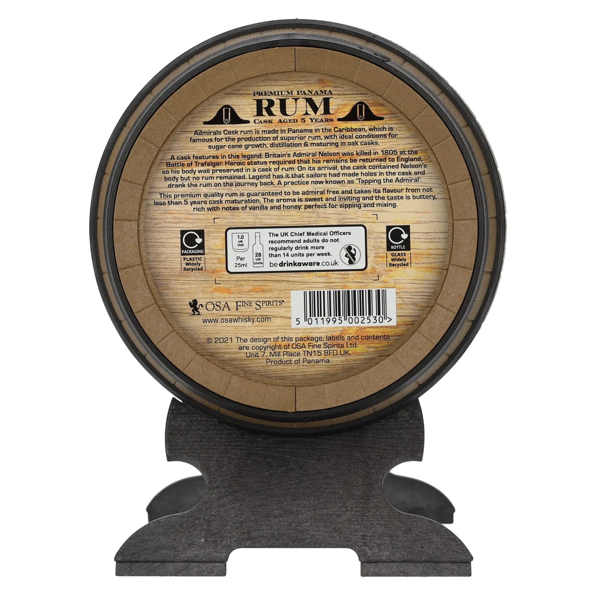 OSA Fine Spirits 5 Years Old Admiral's Cask Premium Panama Rum Barrel 40% Vol. 0,7l
