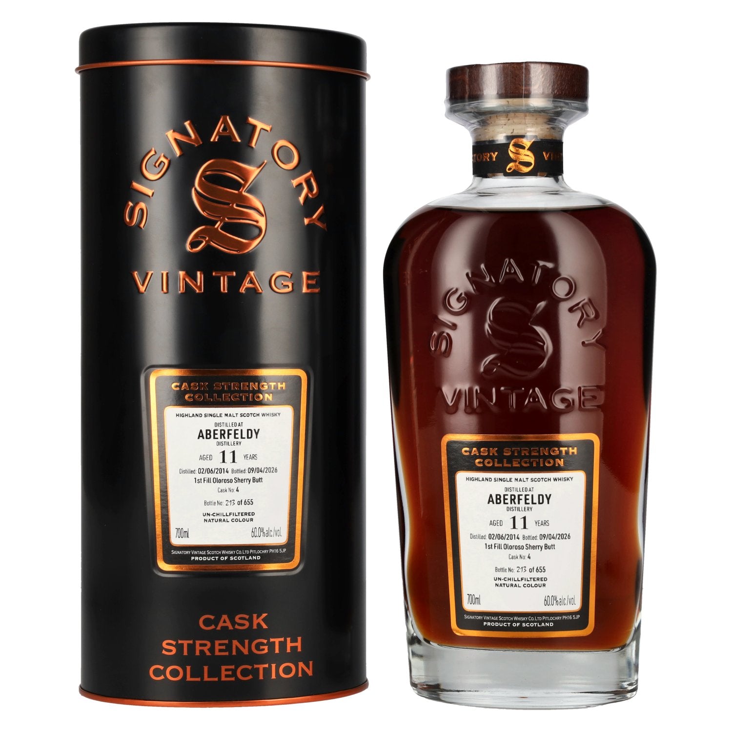 Signatory Vintage ABERFELDY 11 Years Old Cask Strength 1st Fill Oloroso Sherry #4 2014 60% Vol. 0,7l in Tinbox