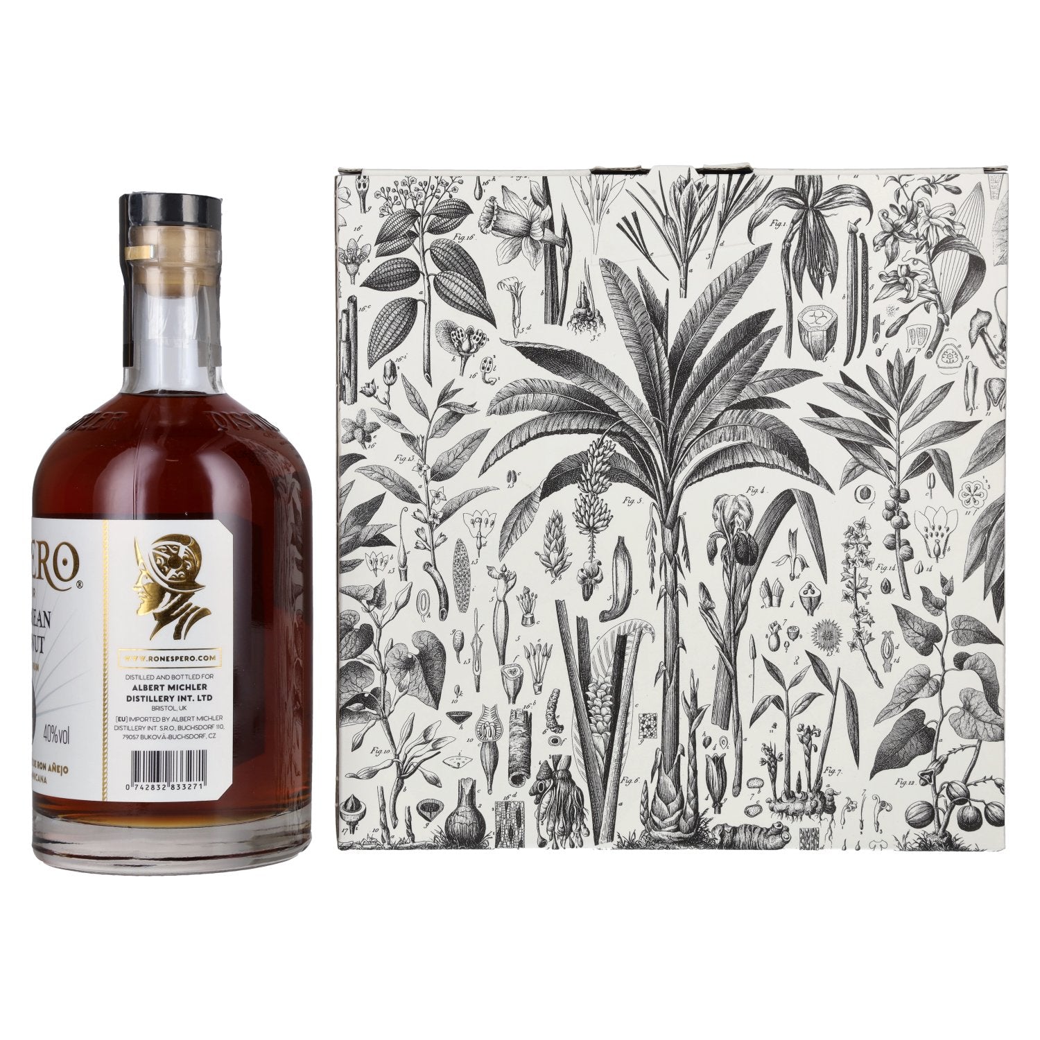 Ron Espero Caribbean Coconut &amp; Rum Liqueur 40% vol. 0.7 l in a gift box with 2 glasses