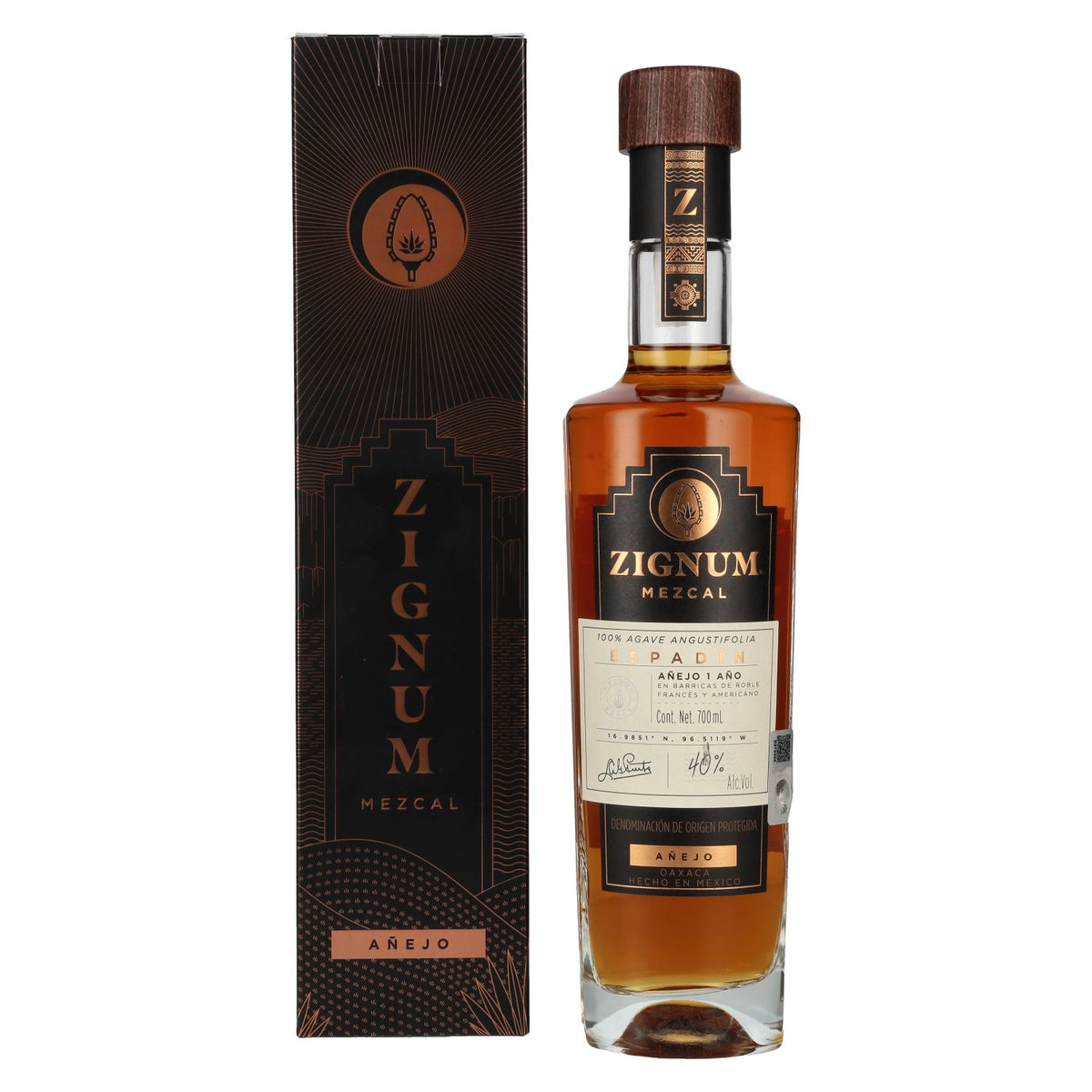 Zignum Mezcal Añejo 100% Agave Espadín 40% Vol. 0,7l en boîte cadeau