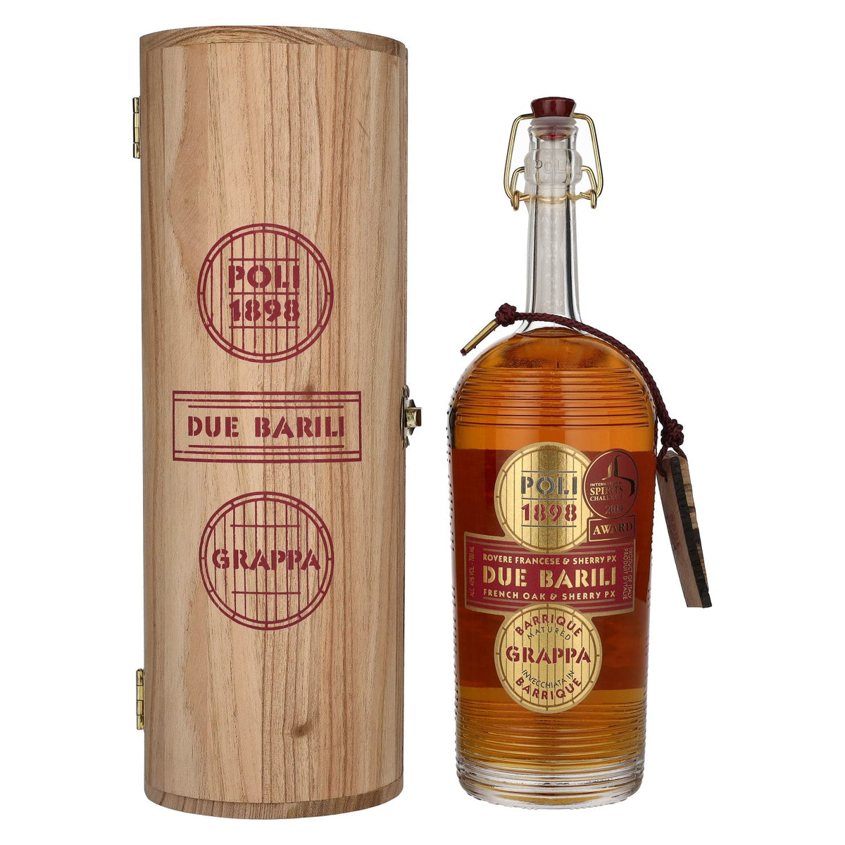 Poli Grappa Barrique Due Barili 40% vol. 0,7l dans une caisse en bois