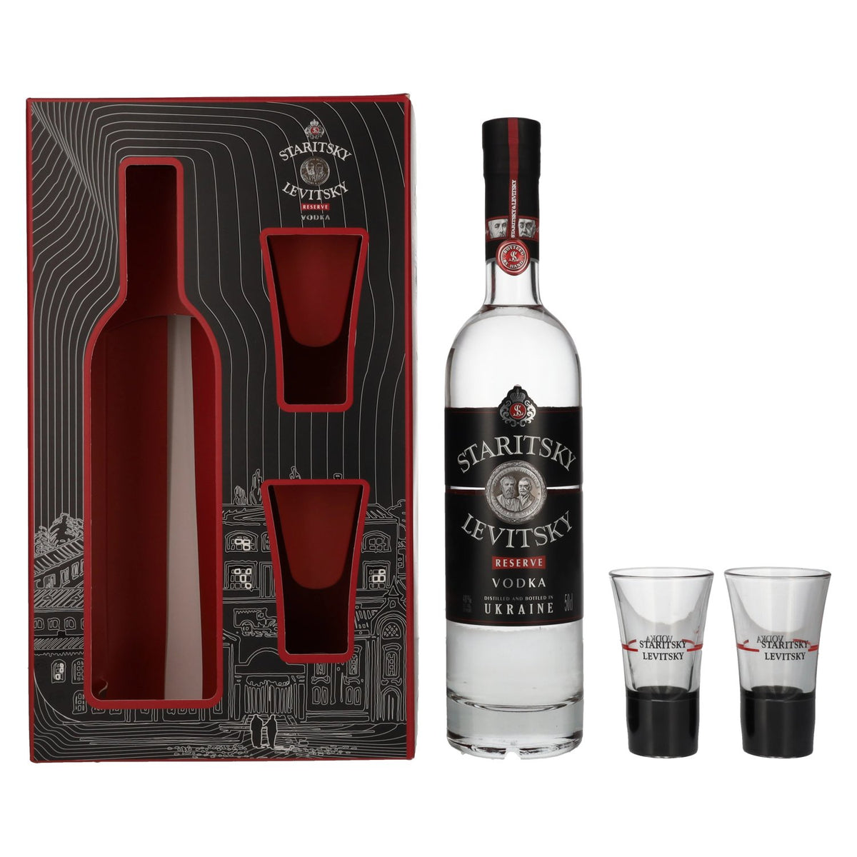 Staritsky &amp; Levitsky RESERVE Vodka 40% Vol. 0.5l in gift box with 2 glasses
