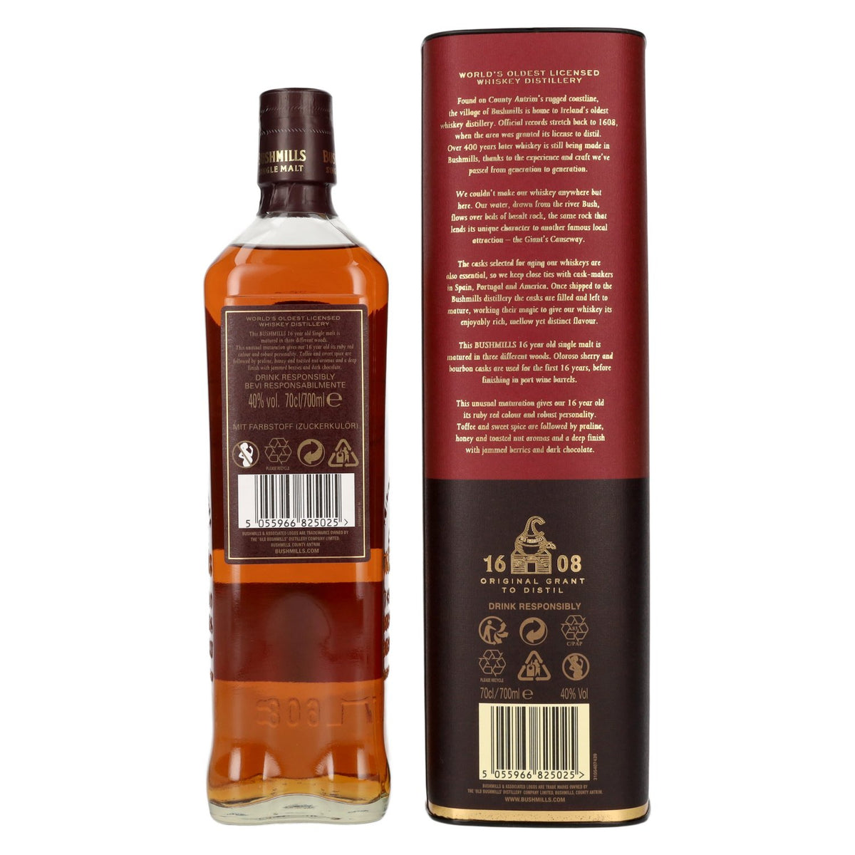 Bushmills 16 Years Old TRIPLE DISTILLED Single Malt Whiskey 40% Vol. 0,7l in Geschenkbox New Design