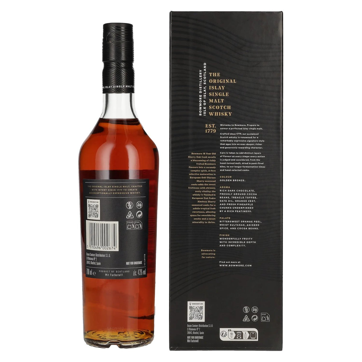 Bowmore 18 Years Old Sherry Oak Cask Islay Single Malt 43% Vol. 0,7l in Geschenkbox