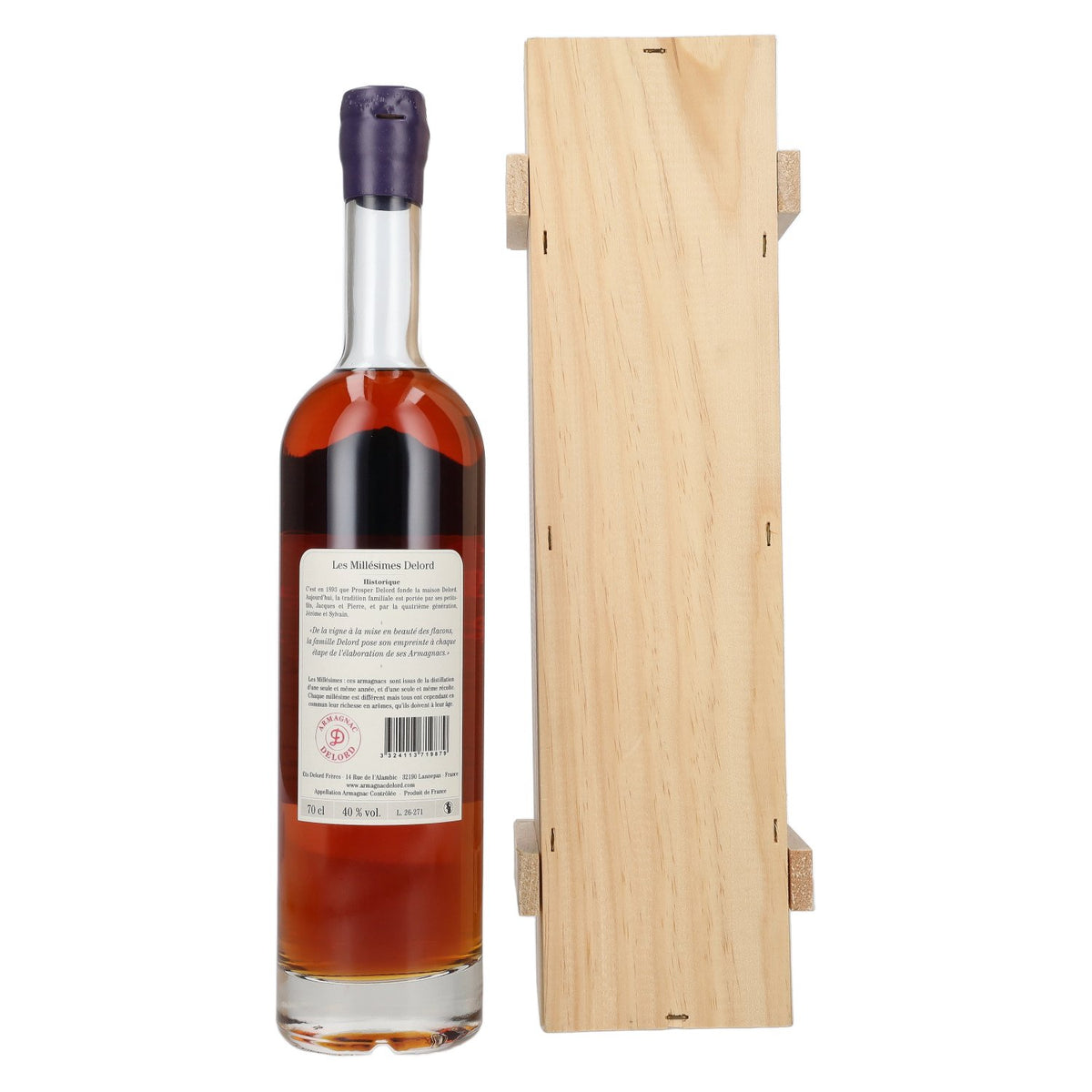 Armagnac Delord Vintage, 1987 Harvest, 40% vol., 0.7 litres, in a wooden box