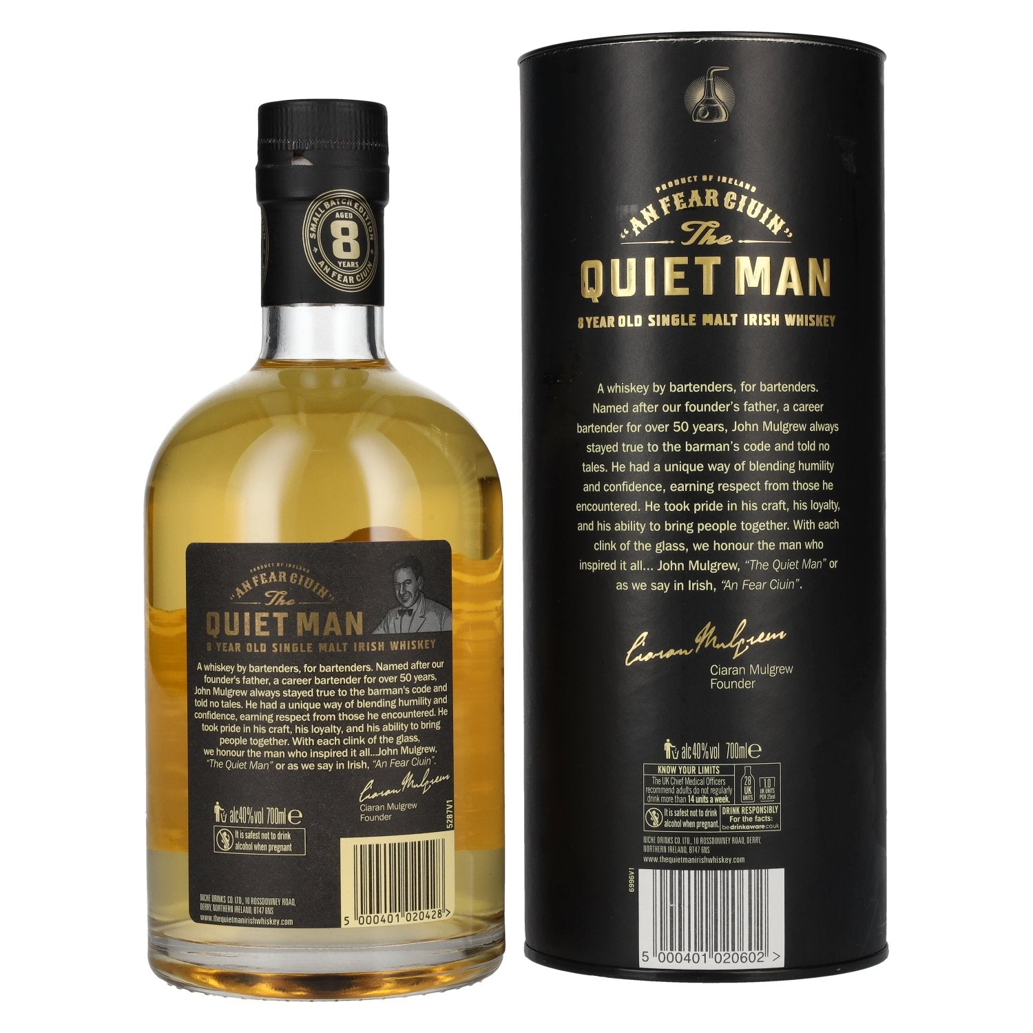 The Quiet Man AN FEAR CIUIN 8 Year Old Single Malt Irish Whiskey 40% Vol. 0,7l en coffret cadeau