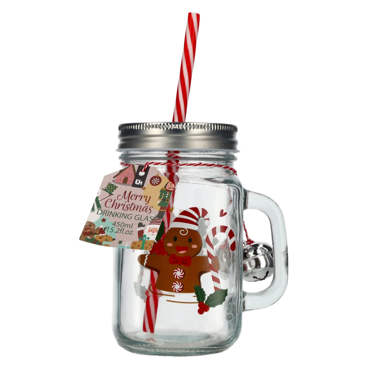 Verre « Merry Christmas » avec couvercle et paille, 0,45 l