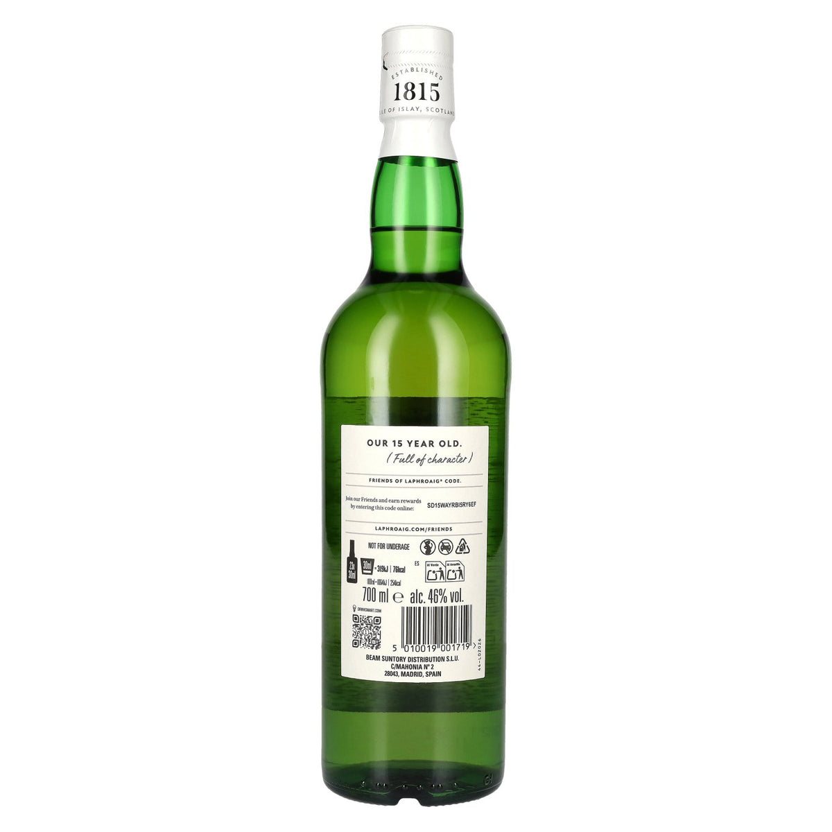 Laphroaig 15 ans d'âge, whisky single malt d'Islay, 46 % vol., 0,7 l