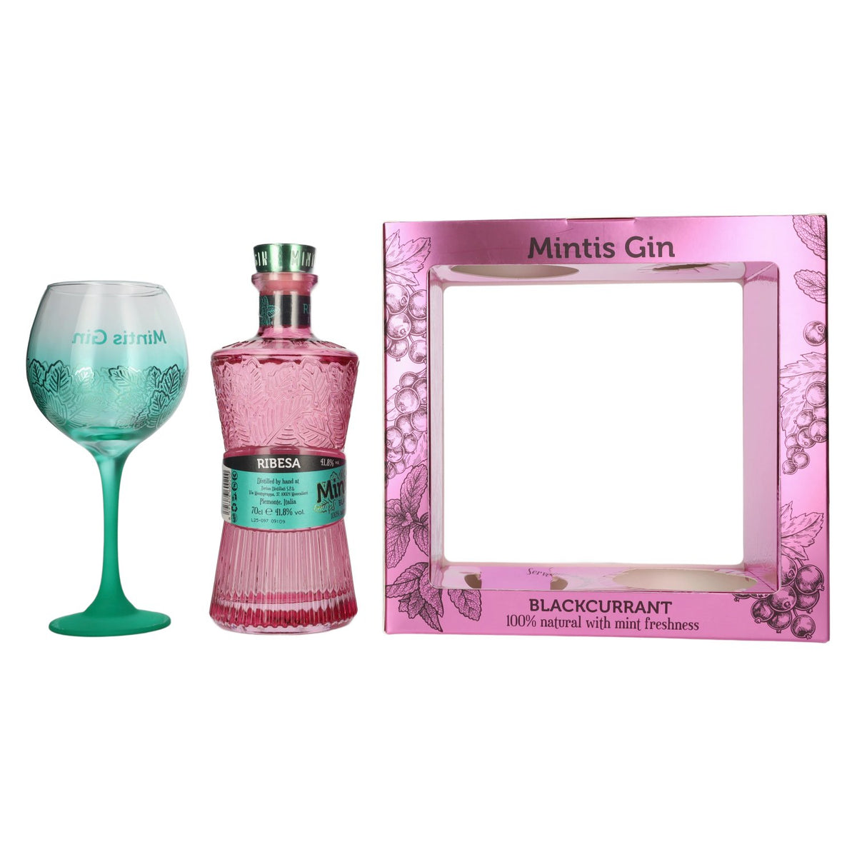 Mintis Gin BLACKCURRANT 41,8 % vol., 0,7 l, dans un coffret cadeau avec un verre