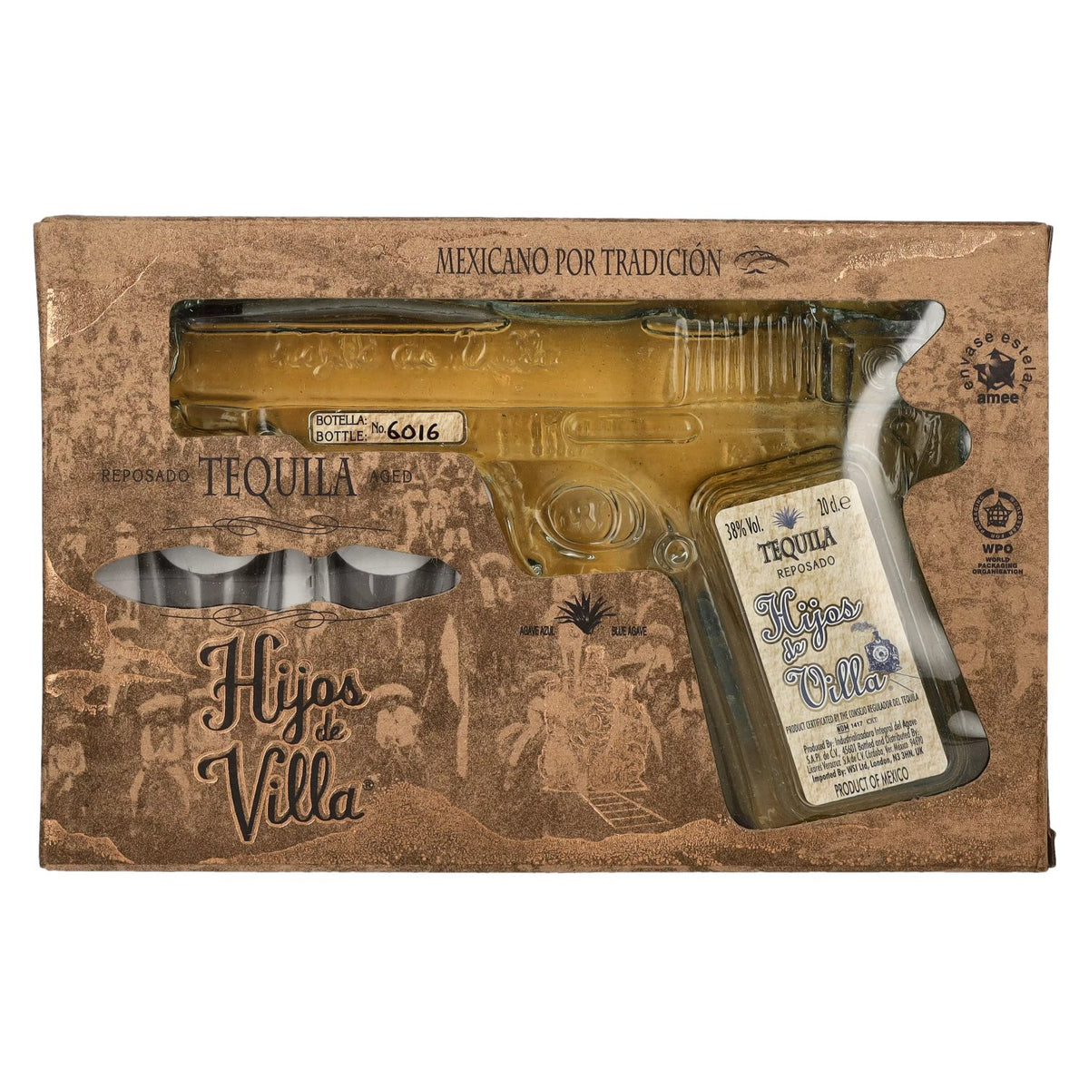 Hijos de Villa Tequila Reposado 38% Vol. 0,2l in Geschenkbox mit 2 Shotgläsern