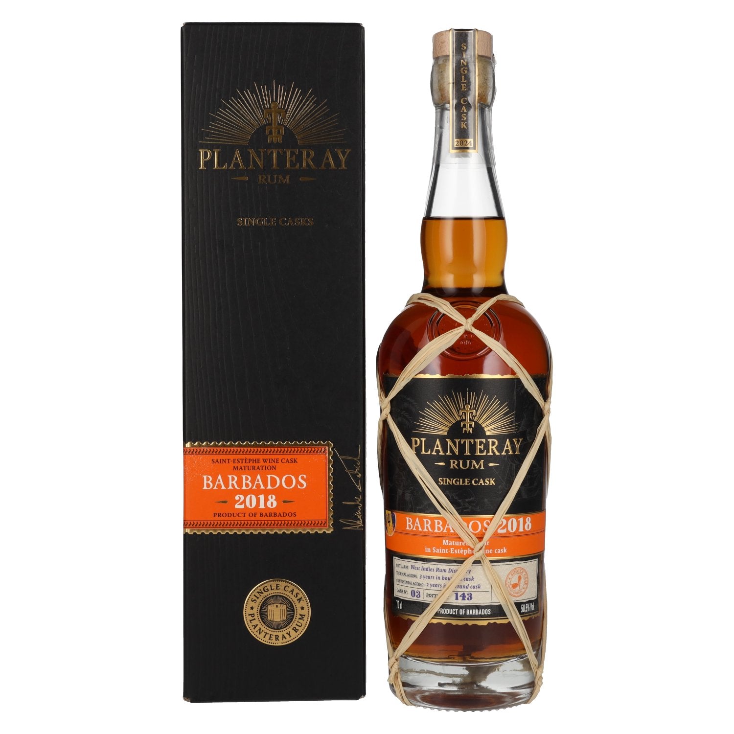Planteray Rum BARBADOS 2018 Saint Estèphe Cask Finish 50,5% vol. 0,7l en boîte cadeau