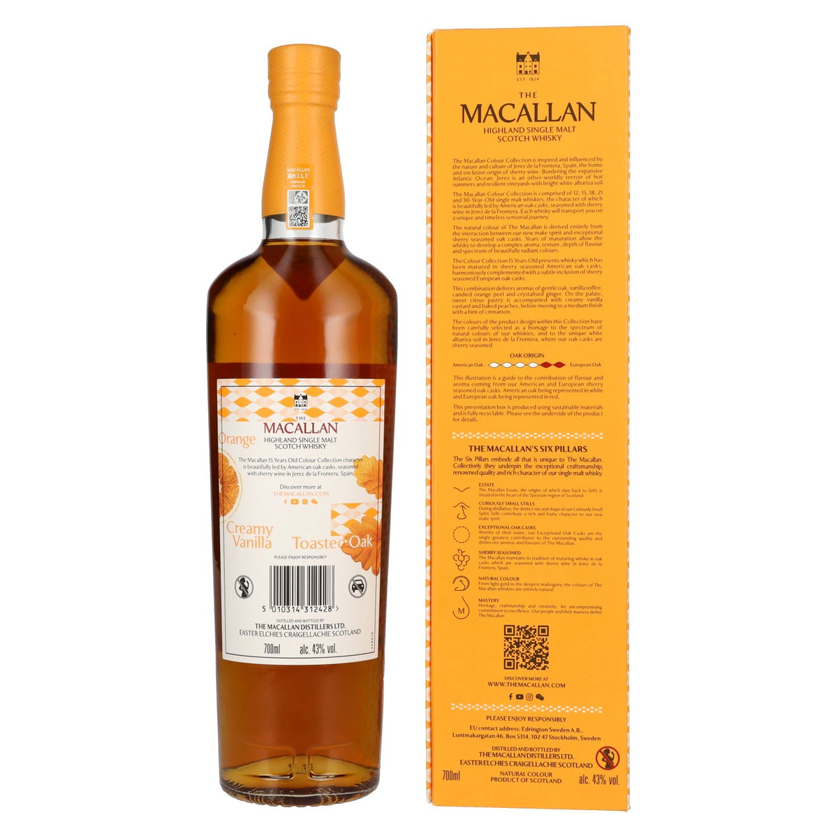 The Macallan 15 ans d'âge Colour Collection, whisky single malt des Highlands, 43 % vol., 0,7 l, dans un coffret cadeau