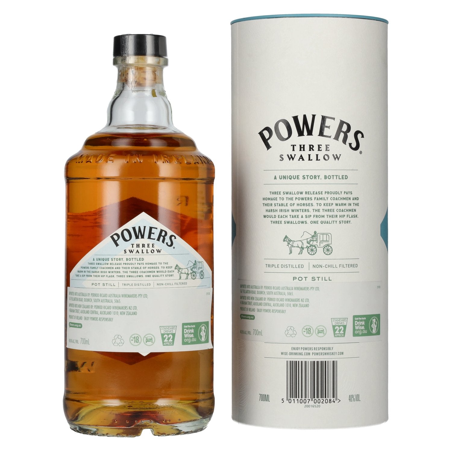 Powers THREE SWALLOW Single Pot Still Irish Whiskey 40% Vol. 0,7l in Geschenkbox
