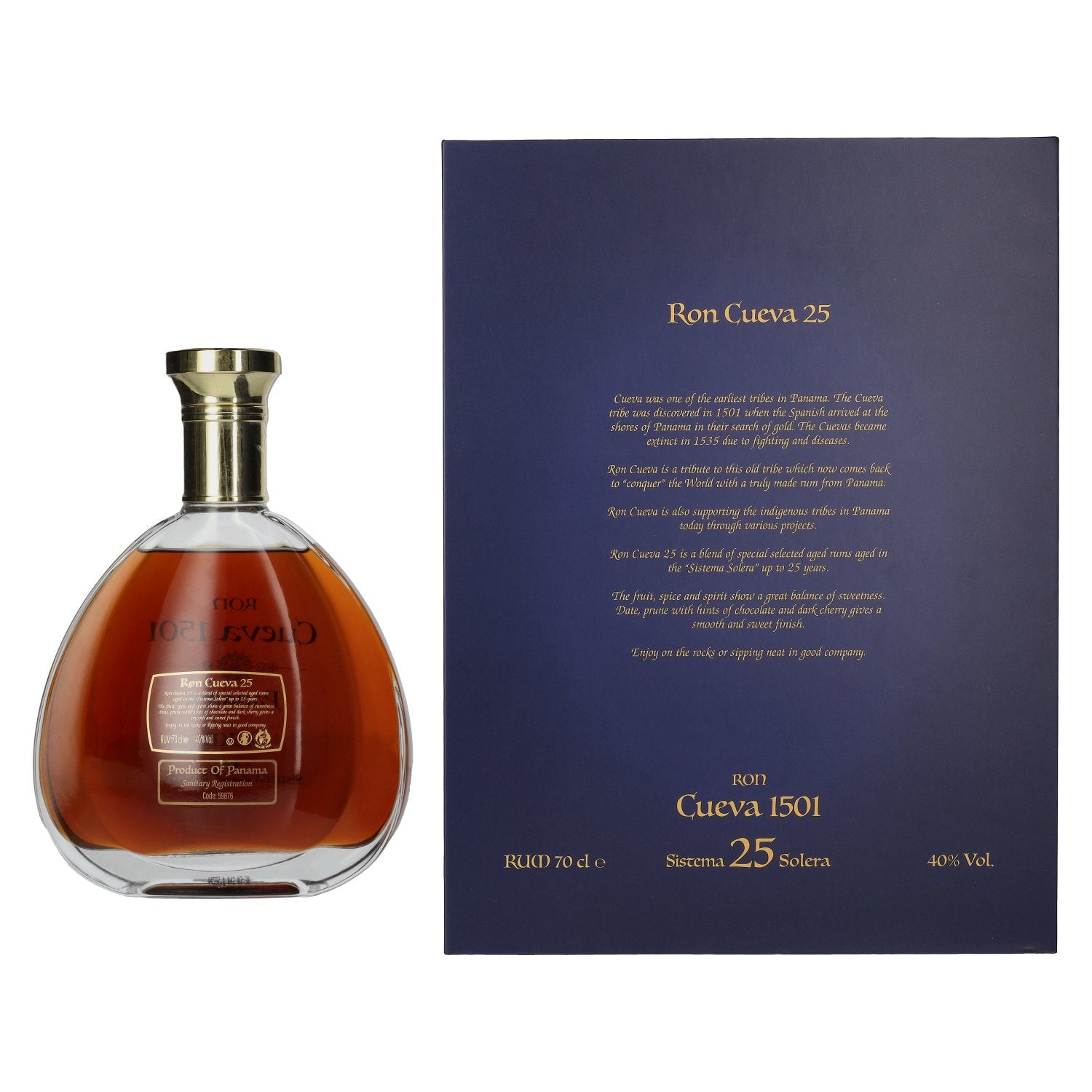 Ron Cueva 1501 Sistema 25 Solera Panama Rum 40% vol. 0,7l en boîte cadeau