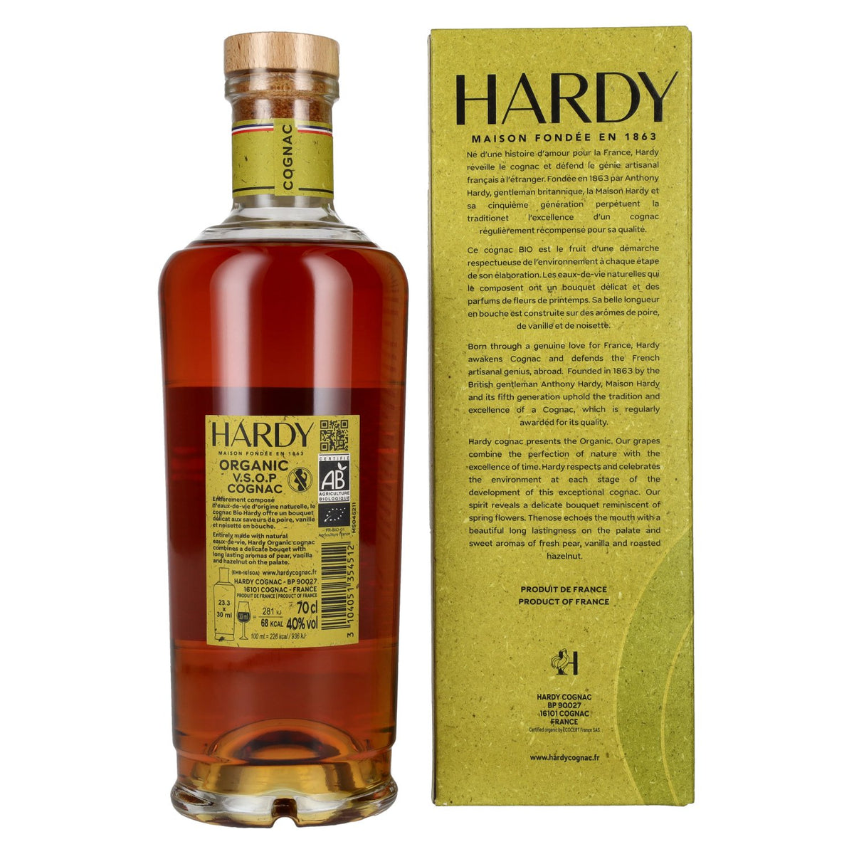 Hardy V.S.O.P Cognac ORGANIC 40% vol. 0.7 l in a gift box