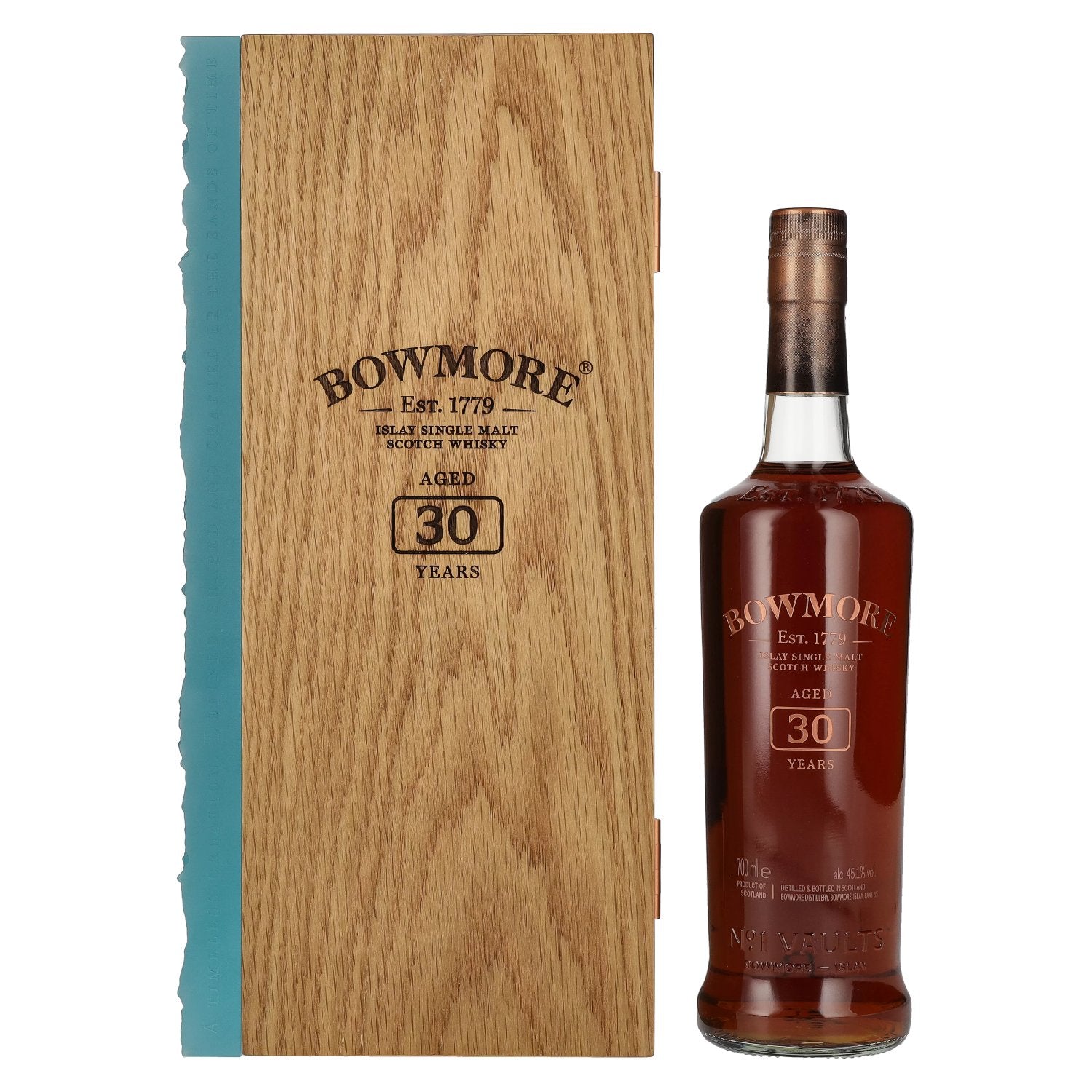 Bowmore 30 Years Old Islay Single Malt 45,3% Vol. 0,7l dans une caisse en bois