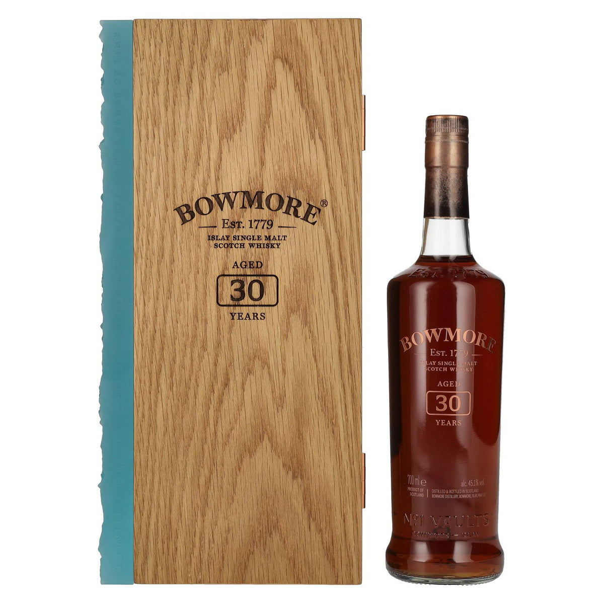 Bowmore 30 Years Old Islay Single Malt 45,3% Vol. 0,7l dans une caisse en bois