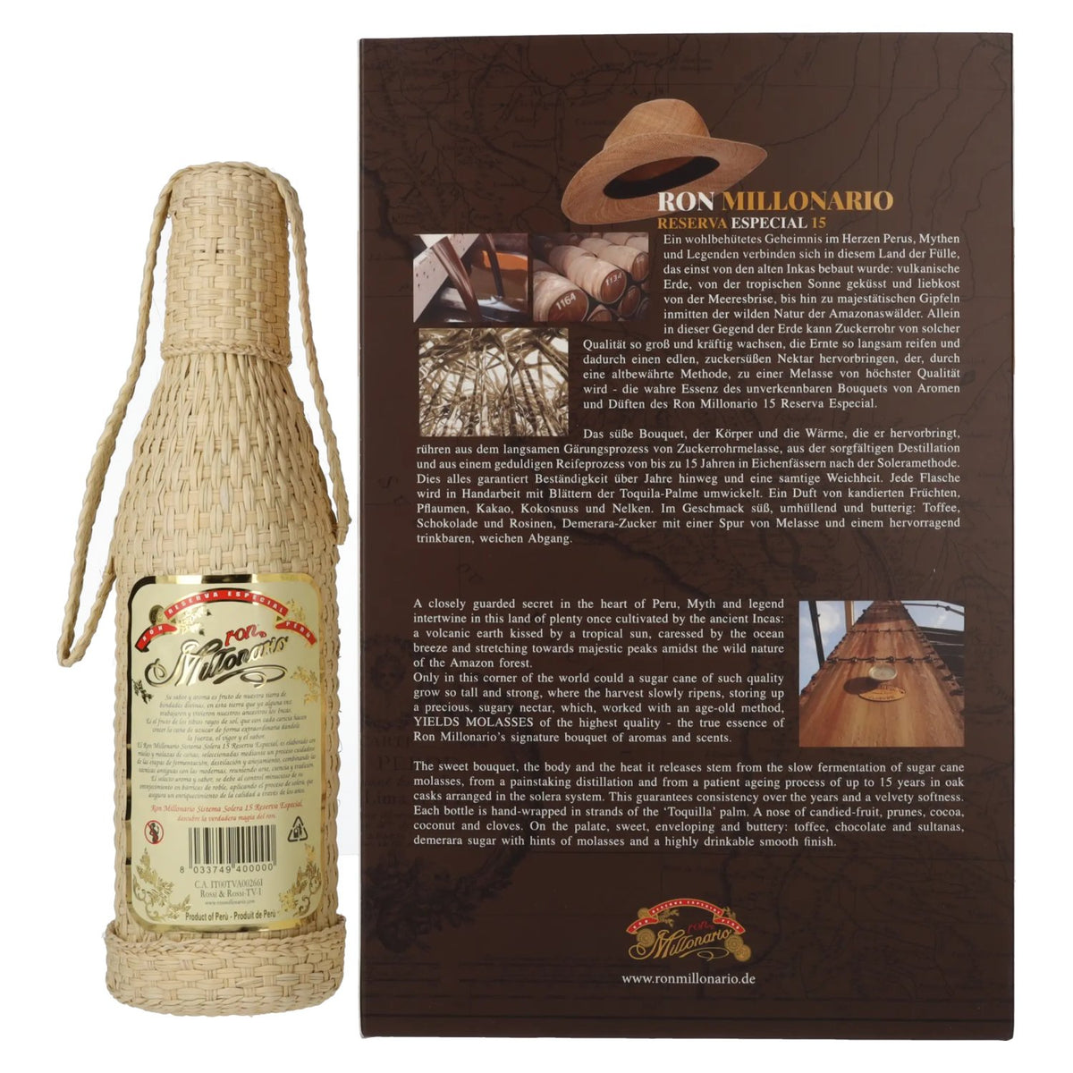 Ron Millonario 15 Solera Reserva Especial 40% Vol. 0,7l in Geschenkbox mit 2 Gläsern