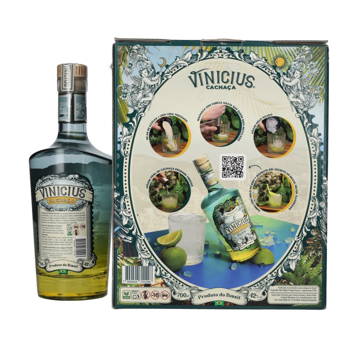Vinicius Premium Cachaca Prata 42% vol. 0.7l in gift box with glass